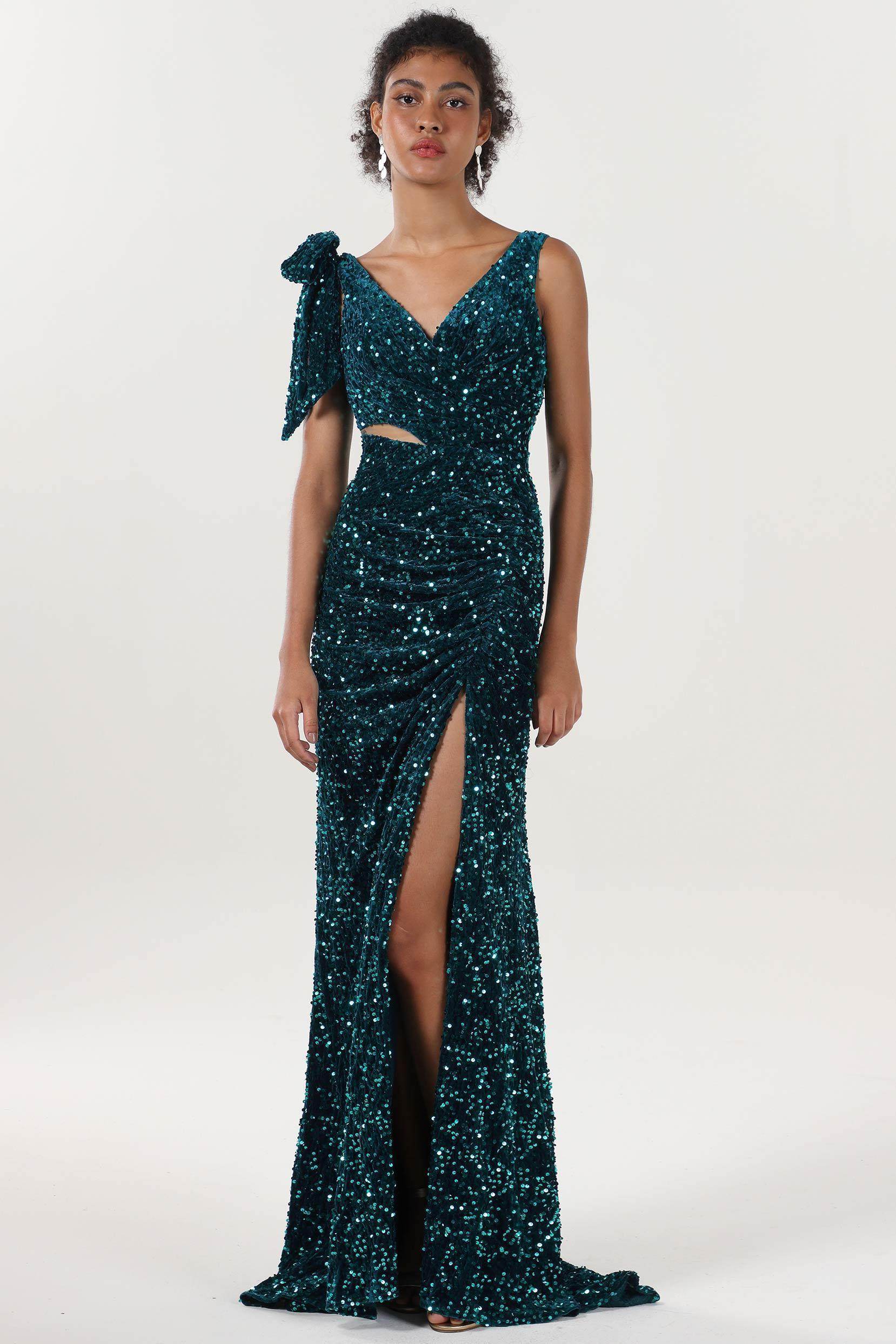 Sheath-Column Sweep-Brush Train Velvet Sequin Formal Dress COCOMELODY CS0633, Steel Grey Sheath-Column Sweep-Brush Train Velvet Sequin Formal Dress COCOMELODY CS0633, Steel Grey
