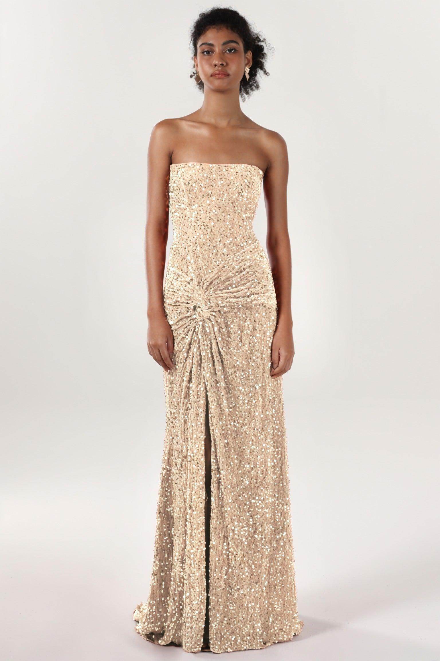 Sheath-Column Sweep-Brush Train Velvet Sequin Bridesmaid Dress CS0634BM - COCOMELODY