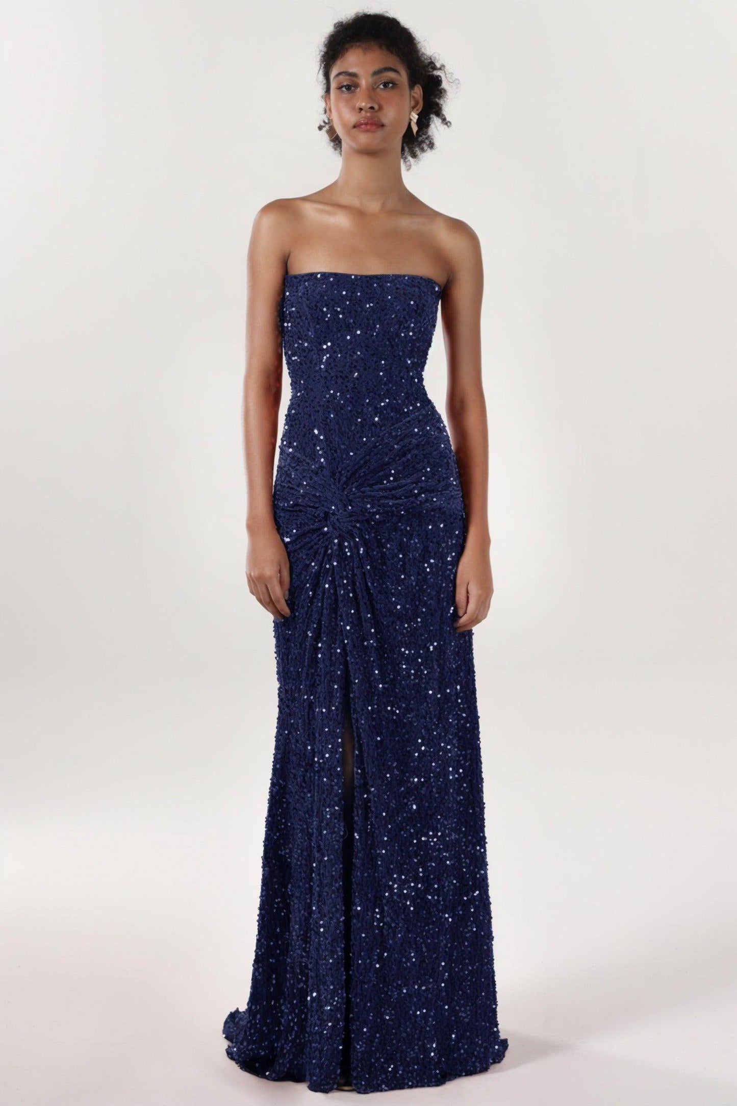 Sheath-Column Sweep-Brush Train Velvet Sequin Bridesmaid Dress CS0634BM - COCOMELODY