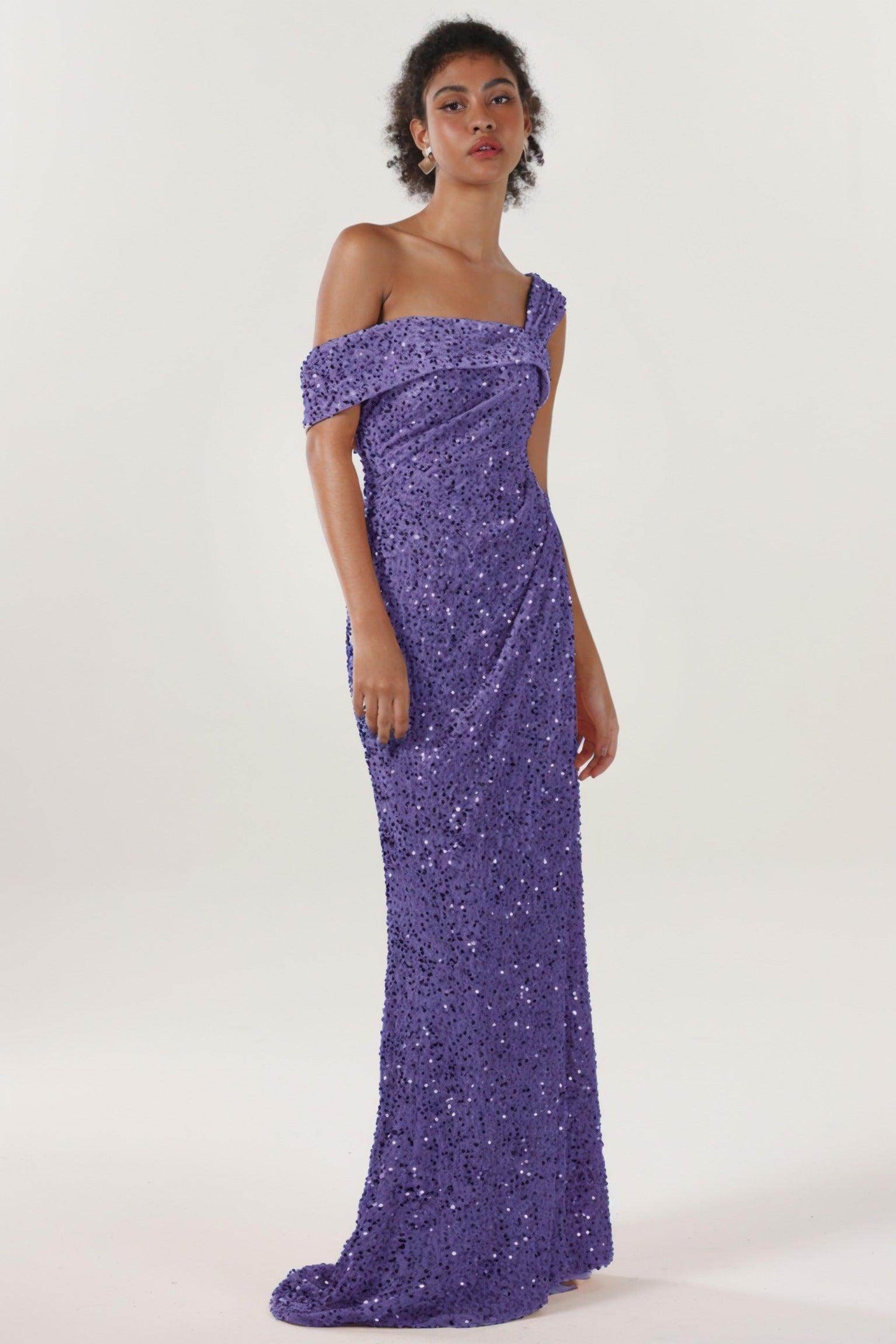 Sheath-Column Sweep-Brush Train Velvet Sequin Bridesmaid Dress CS0635BM - COCOMELODY