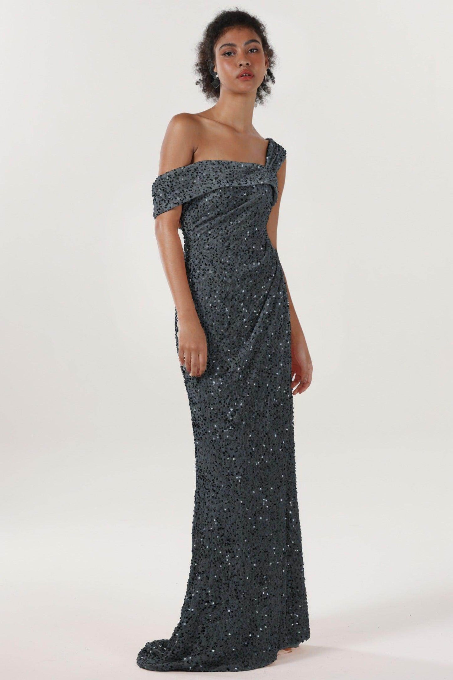 Sheath-Column Sweep-Brush Train Velvet Sequin Bridesmaid Dress CS0635BM - COCOMELODY
