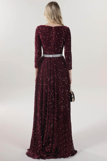 A-Line Sweep-Brush Train Velvet Sequin Bridesmaid Dress CS0636BM - COCOMELODY