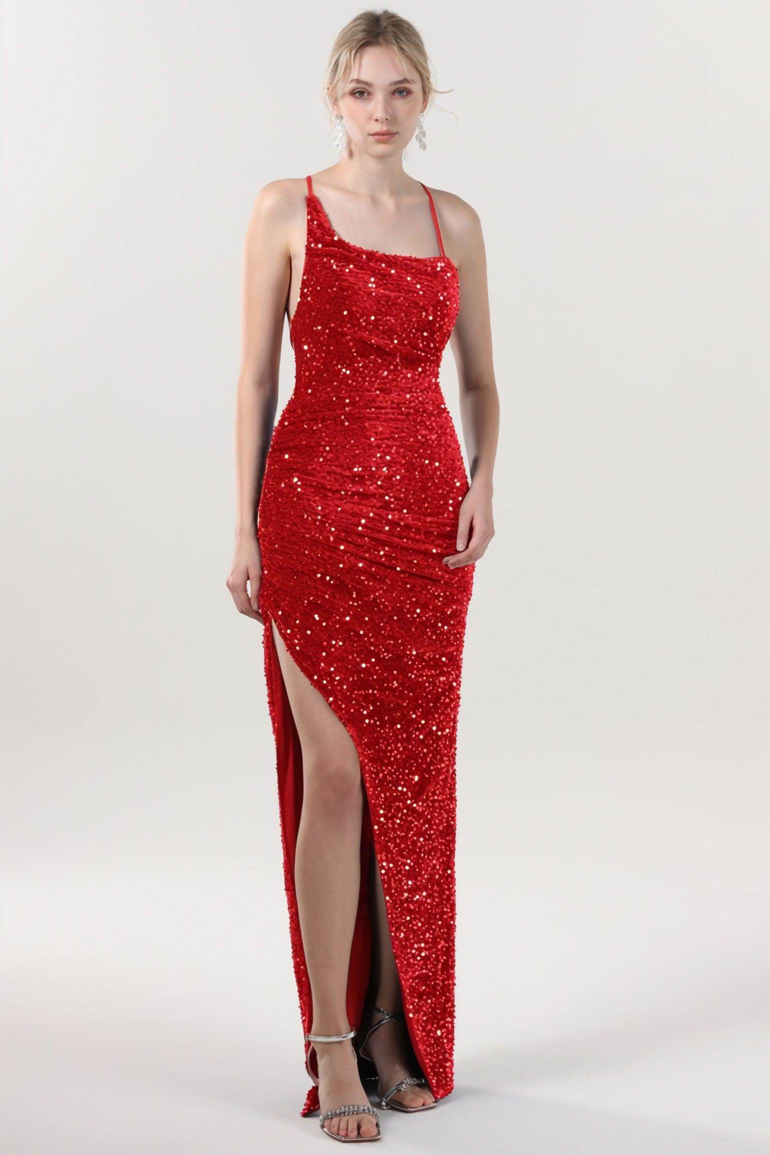 Sheath-Column Maxi Velvet Sequin Formal Dress CS0637 - COCOMELODY