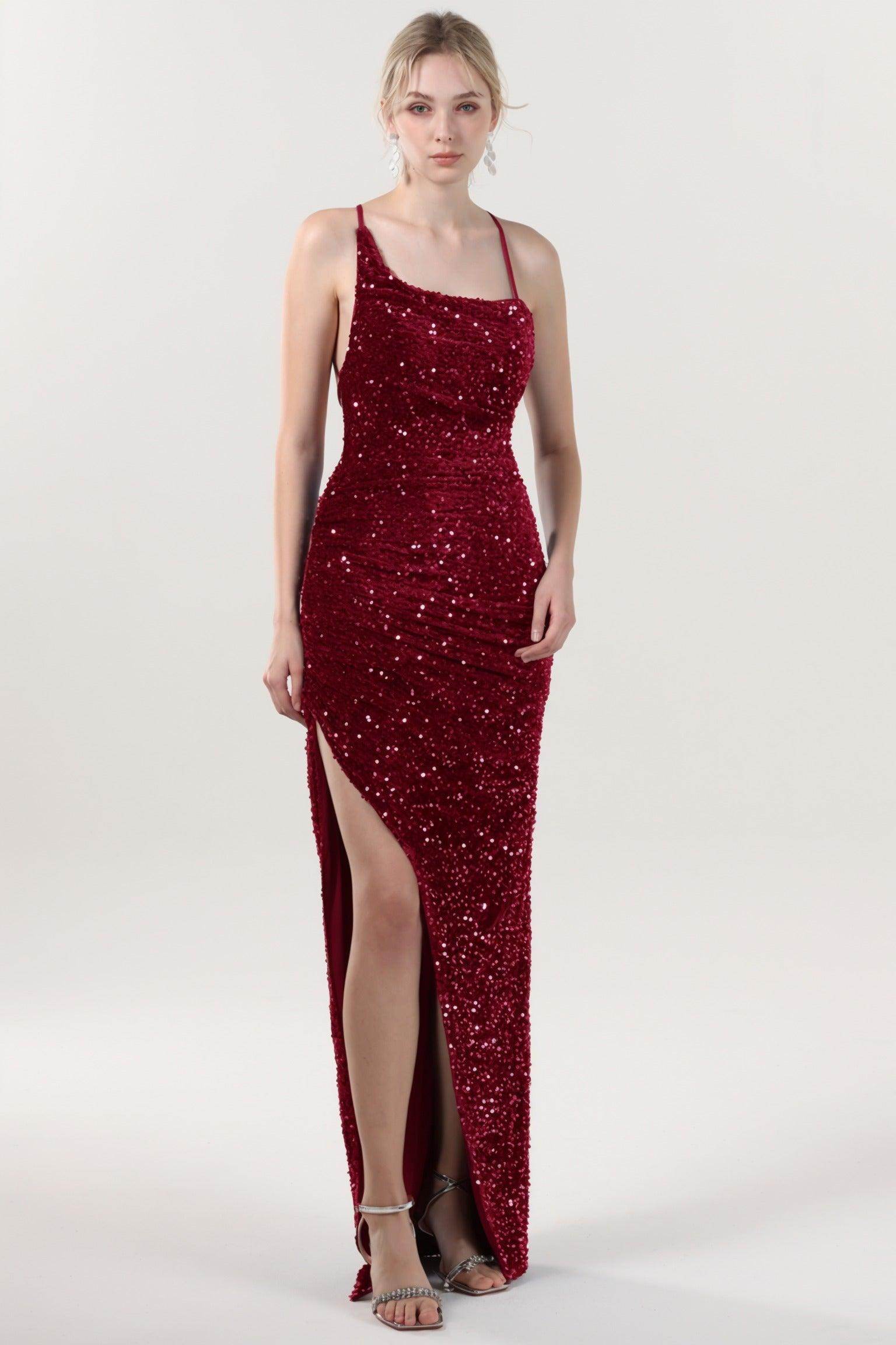 Sheath-Column Maxi Velvet Sequin Formal Dress CS0637 - COCOMELODY
