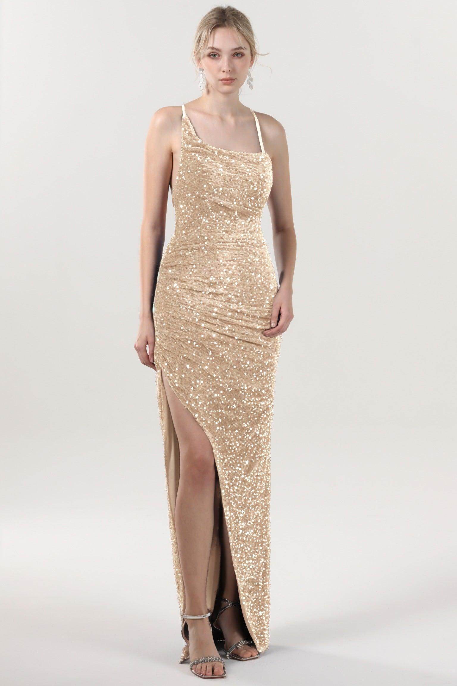 Sheath-Column Maxi Velvet Sequin Formal Dress CS0637 - COCOMELODY