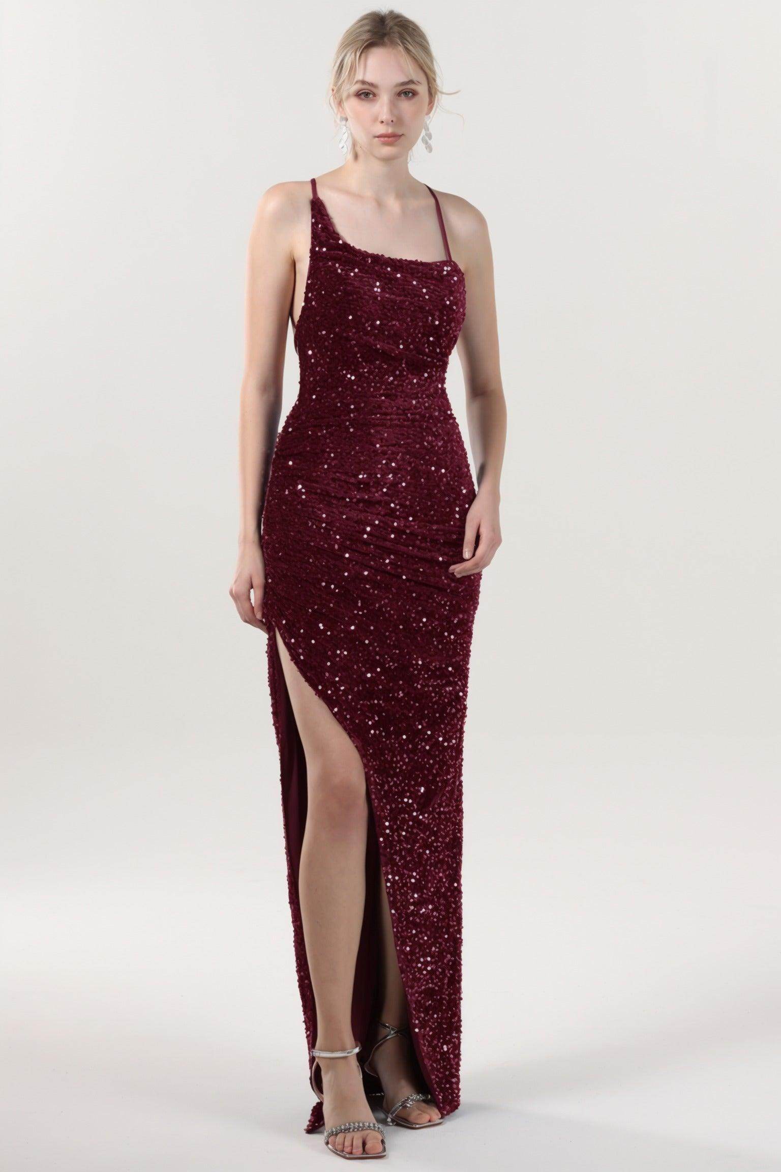 Sheath-Column Maxi Velvet Sequin Formal Dress CS0637 - COCOMELODY