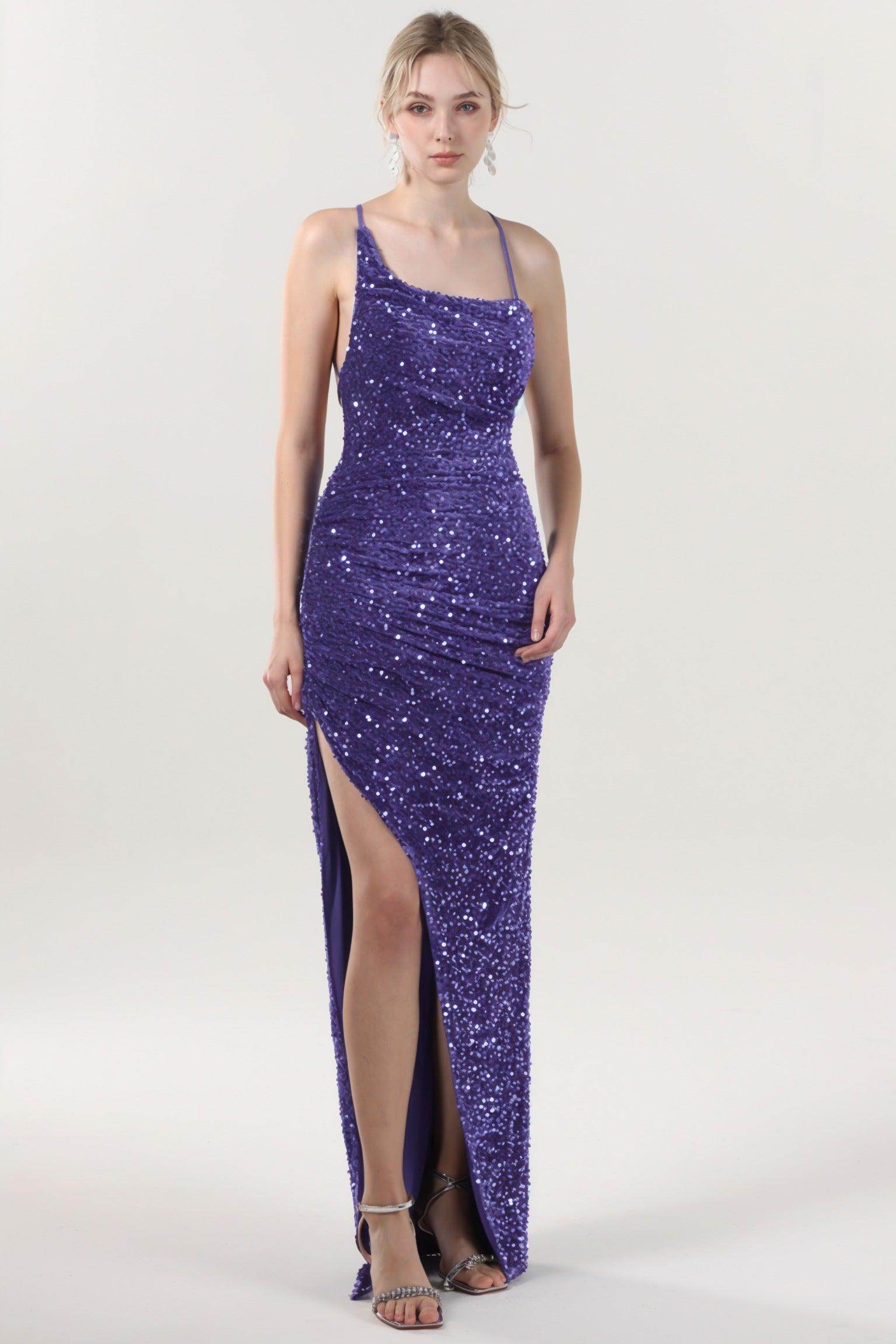 Sheath-Column Maxi Velvet Sequin Formal Dress CS0637 - COCOMELODY