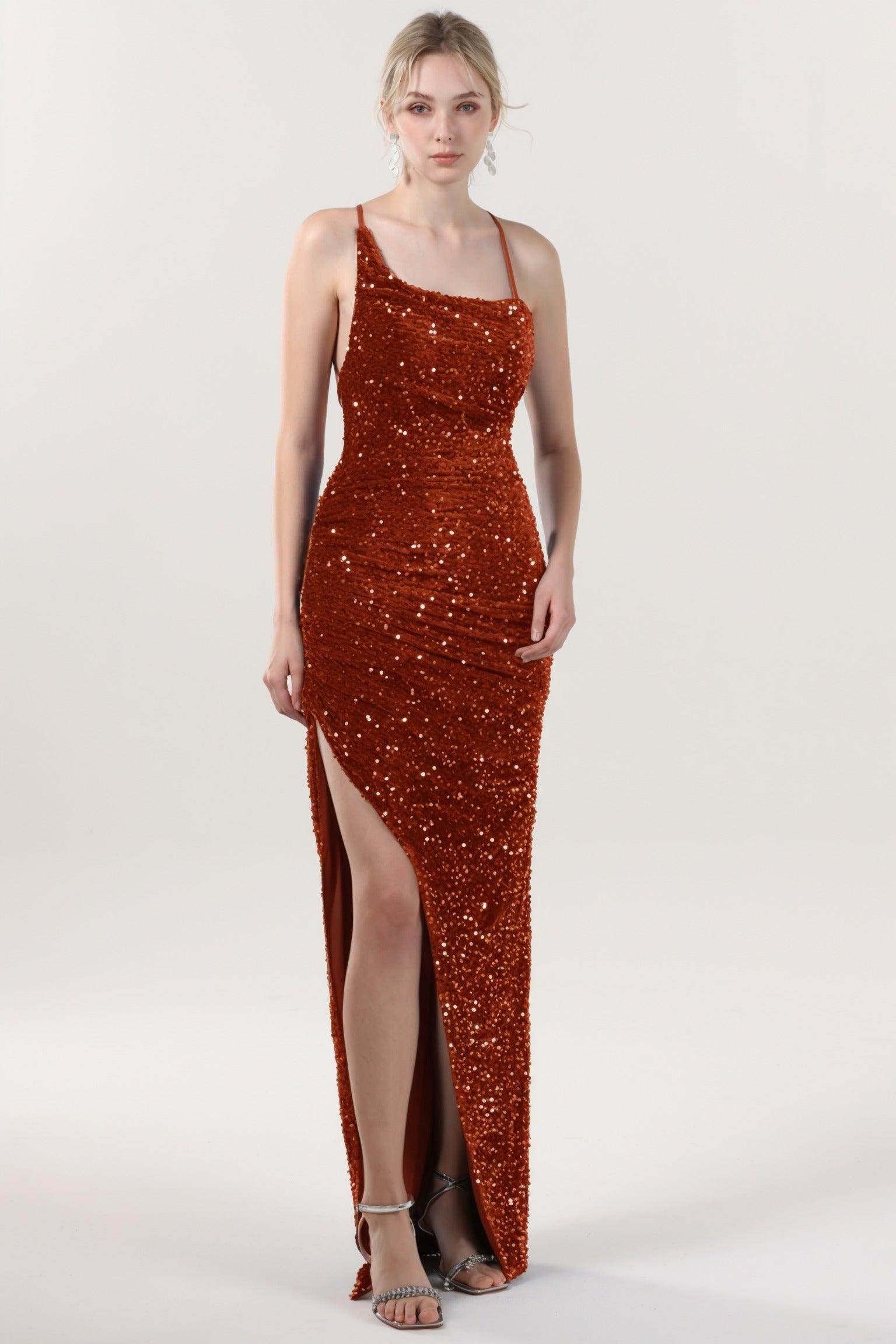 Sheath-Column Maxi Velvet Sequin Formal Dress CS0637 - COCOMELODY