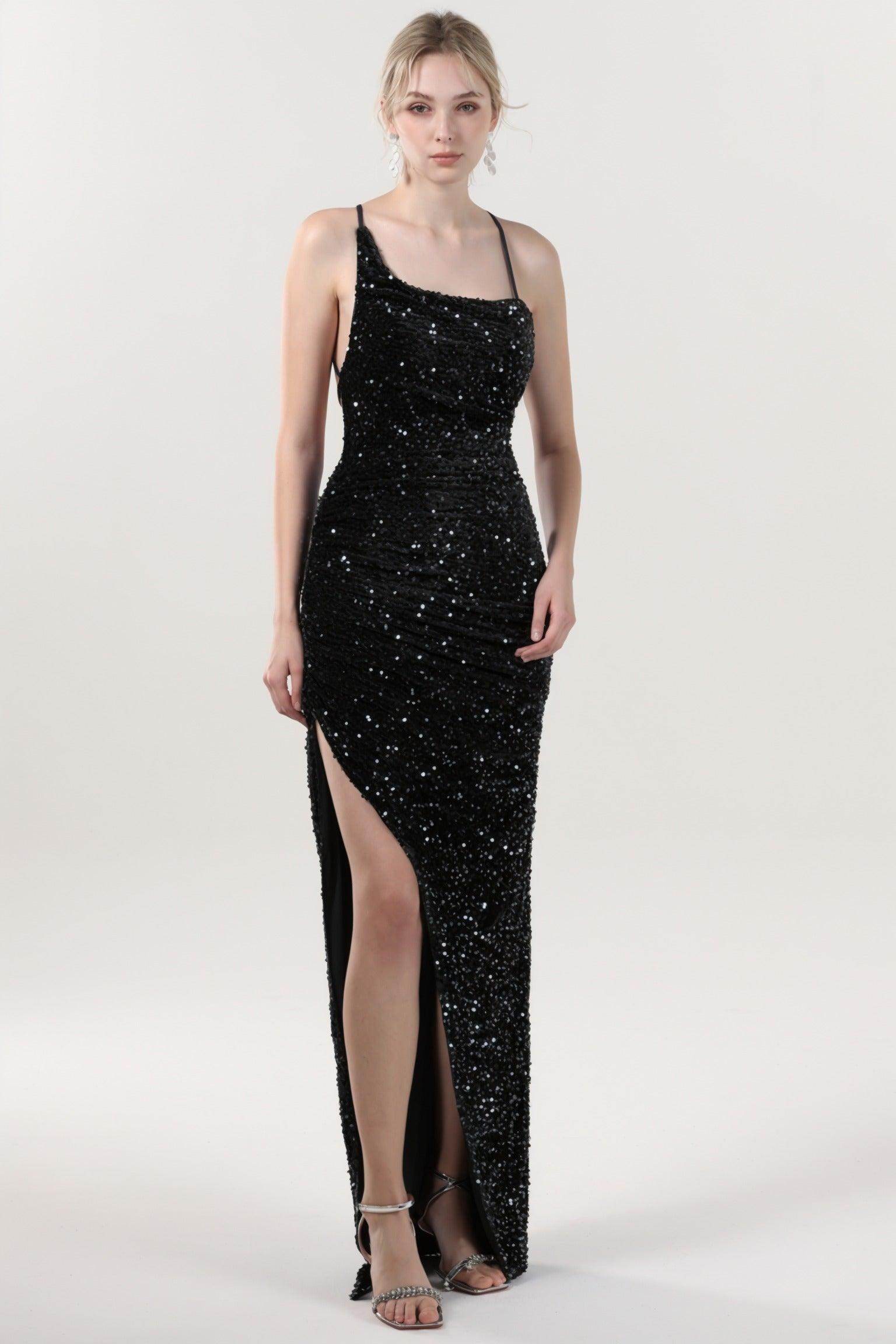 Sheath-Column Maxi Velvet Sequin Formal Dress CS0637 - COCOMELODY