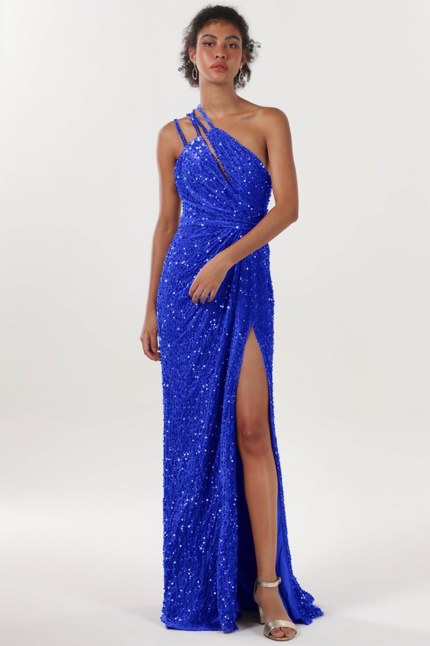 Sheath-Column Sweep-Brush Train Velvet Sequin Formal Dress CS0638 - COCOMELODY