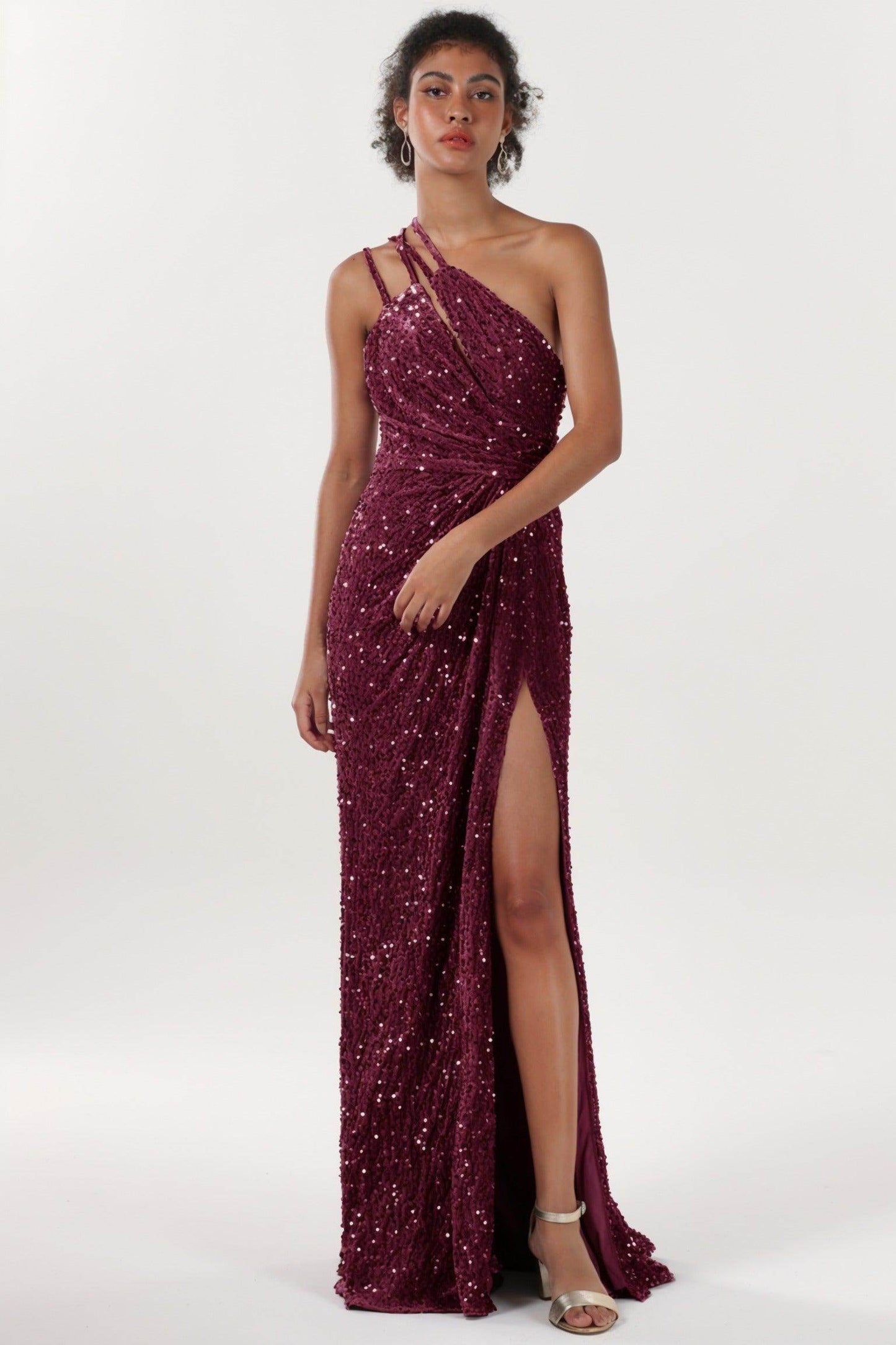 Sheath-Column Sweep-Brush Train Velvet Sequin Formal Dress CS0638 - COCOMELODY