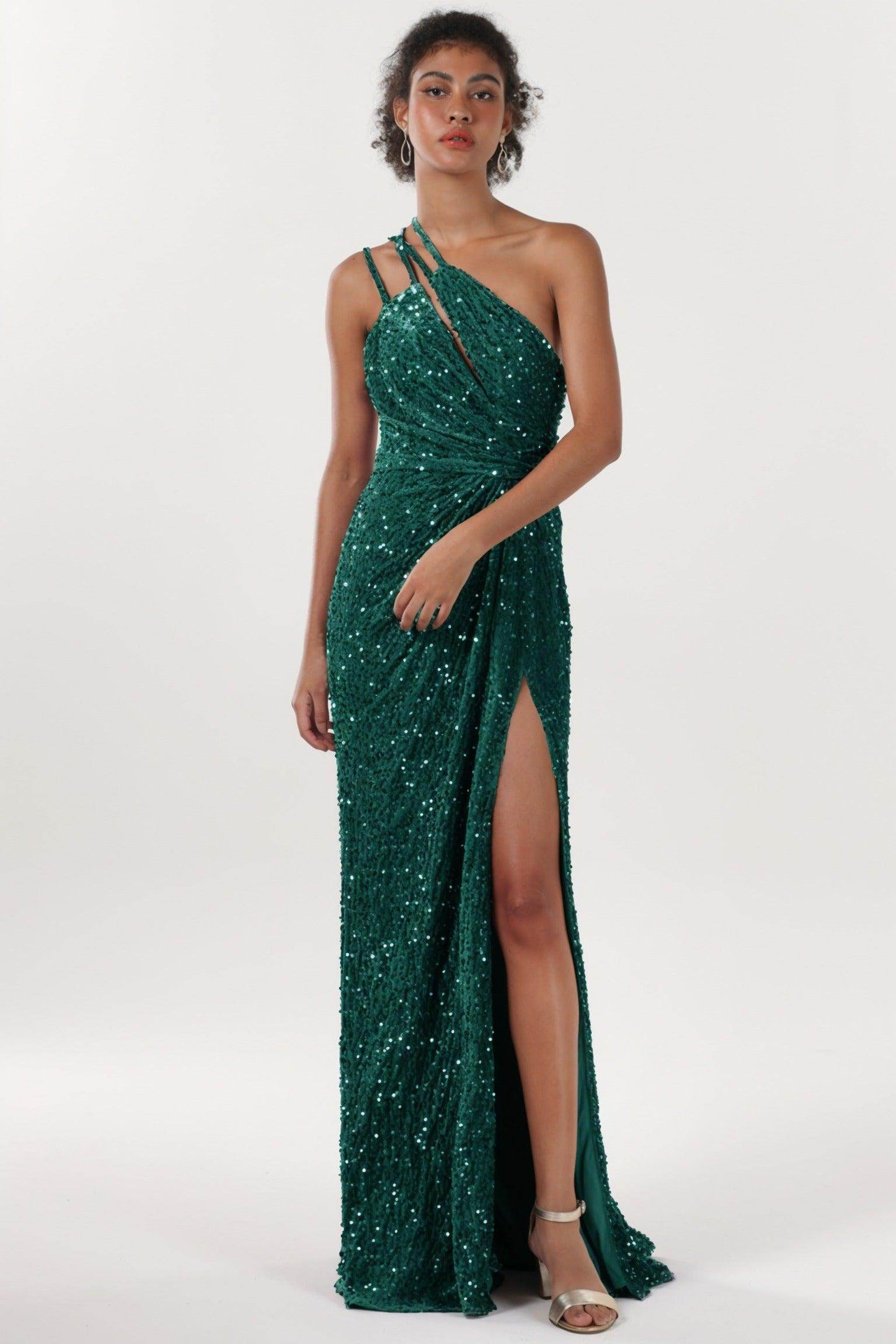 Sheath-Column Sweep-Brush Train Velvet Sequin Formal Dress CS0638 - COCOMELODY