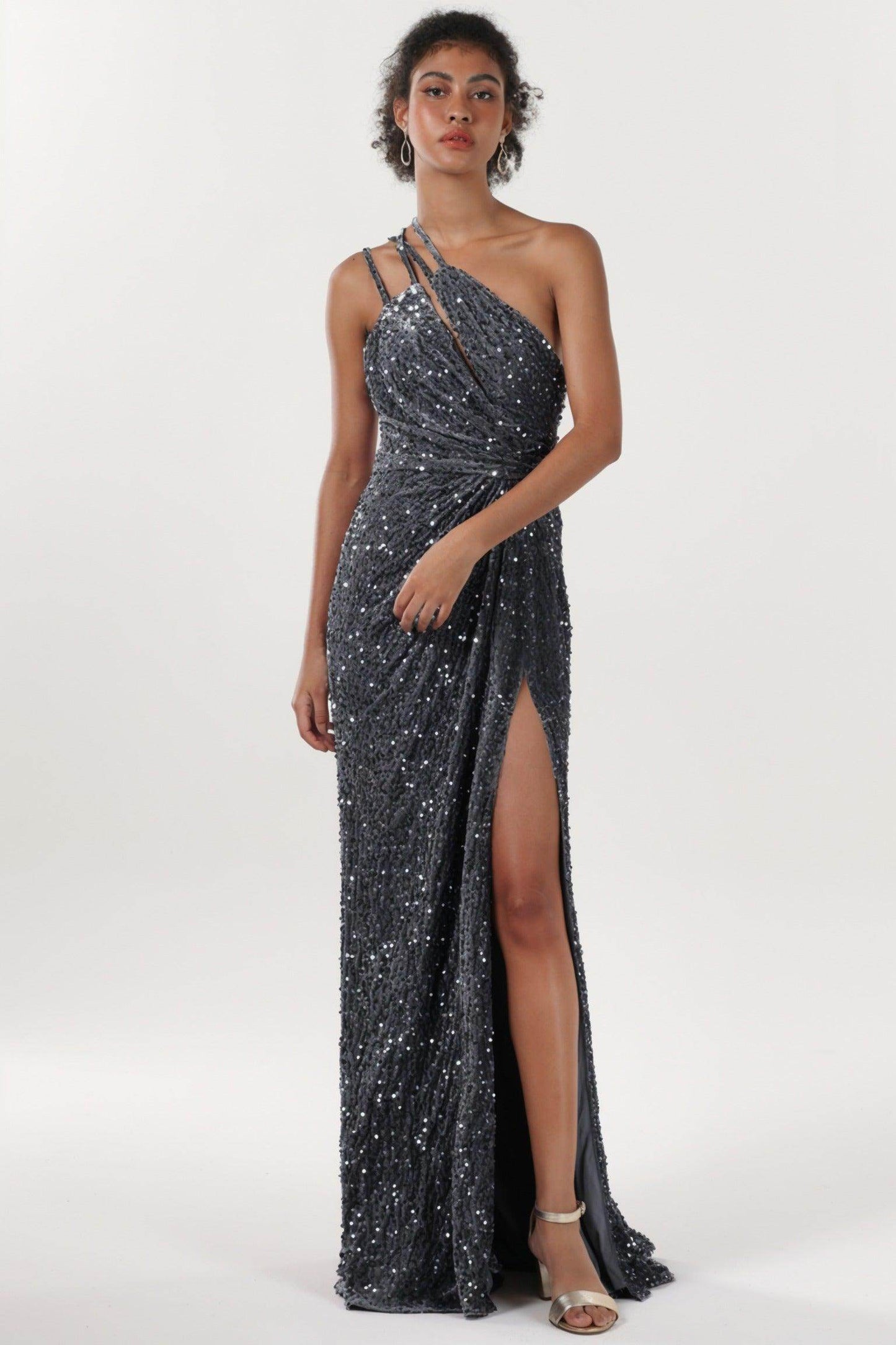 Sheath-Column Sweep-Brush Train Velvet Sequin Formal Dress CS0638 - COCOMELODY