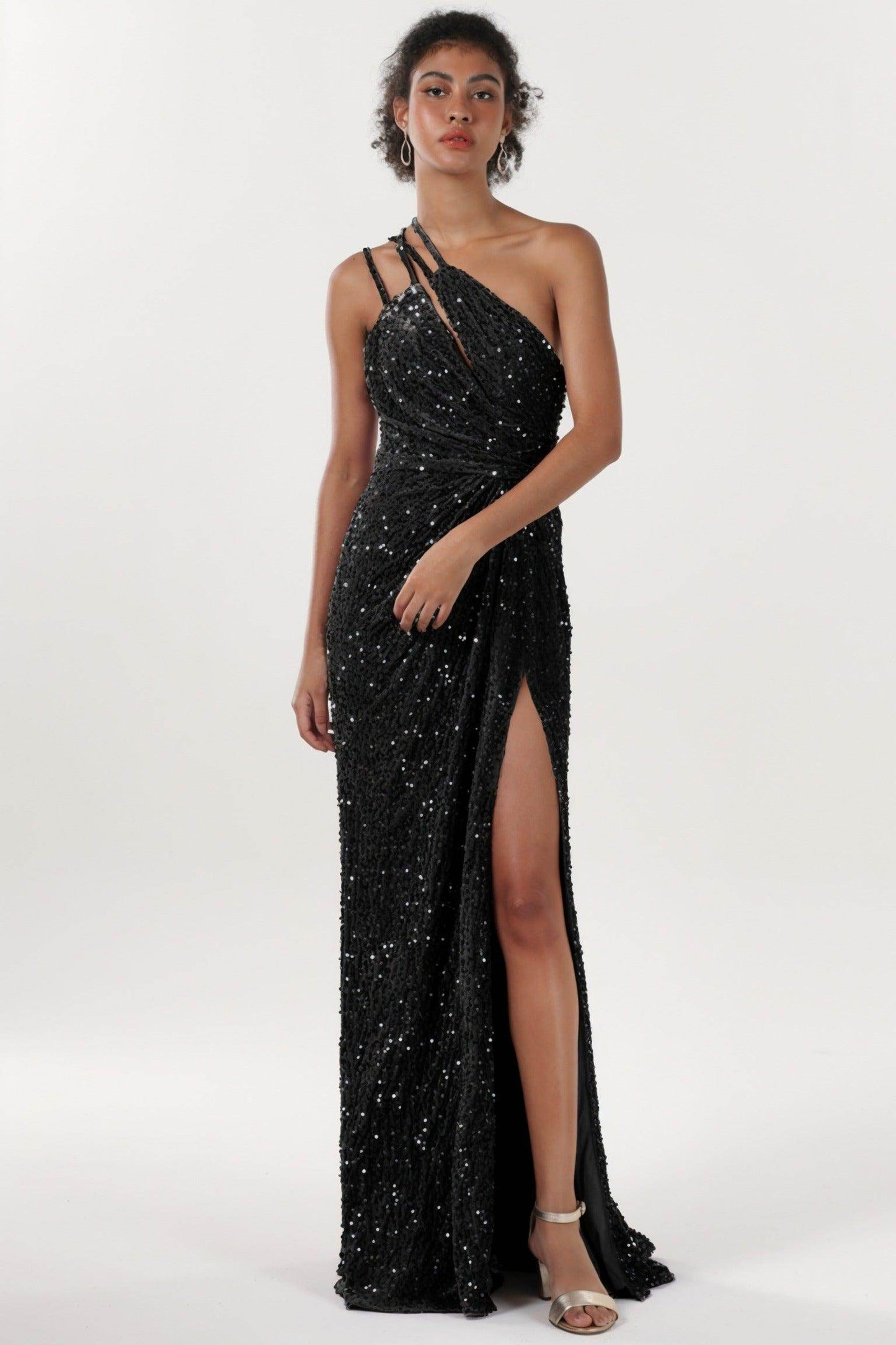 Sheath-Column Sweep-Brush Train Velvet Sequin Formal Dress CS0638 - COCOMELODY