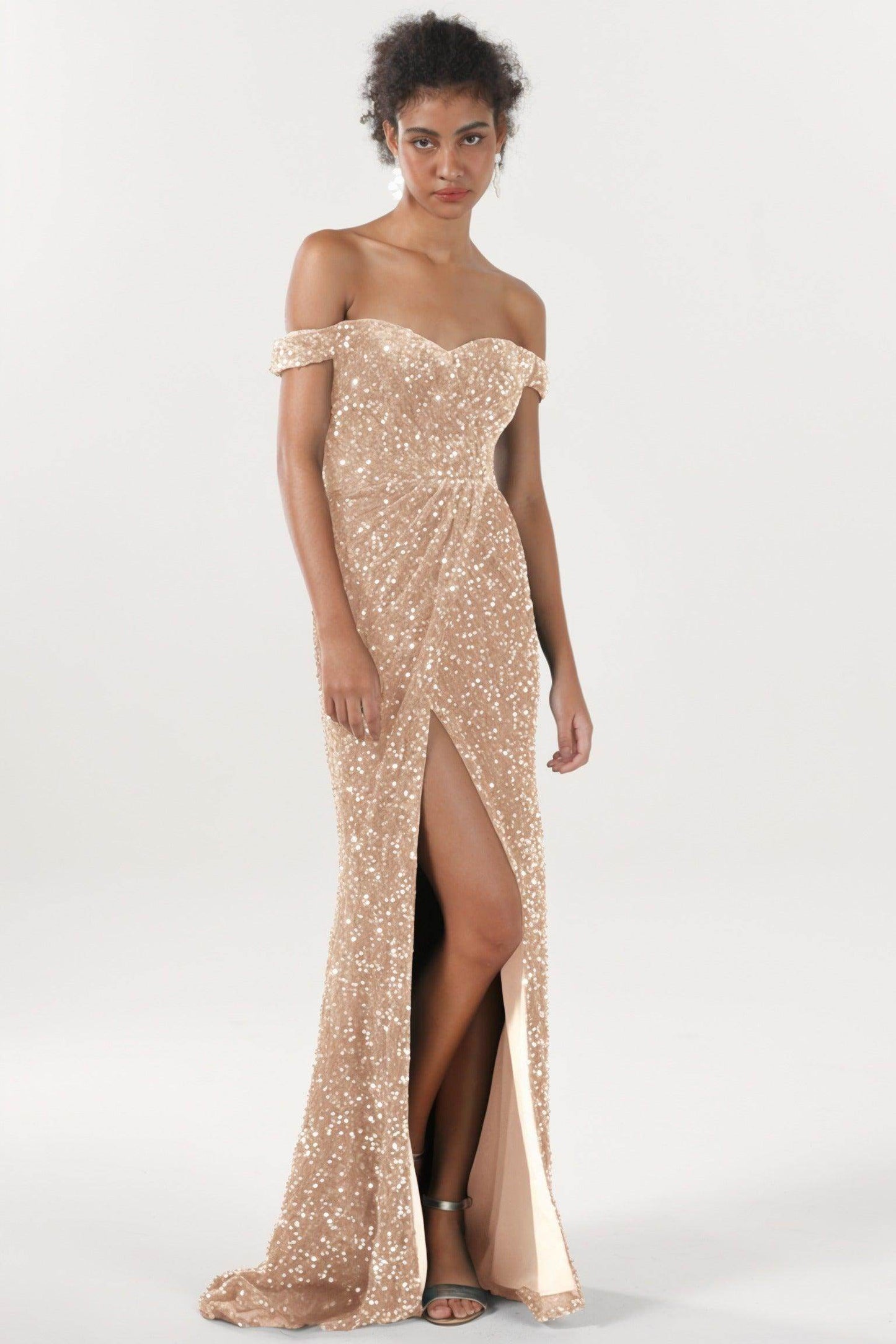 Sheath-Column Sweep-Brush Train Velvet Sequin Formal Dress CS0639 - COCOMELODY