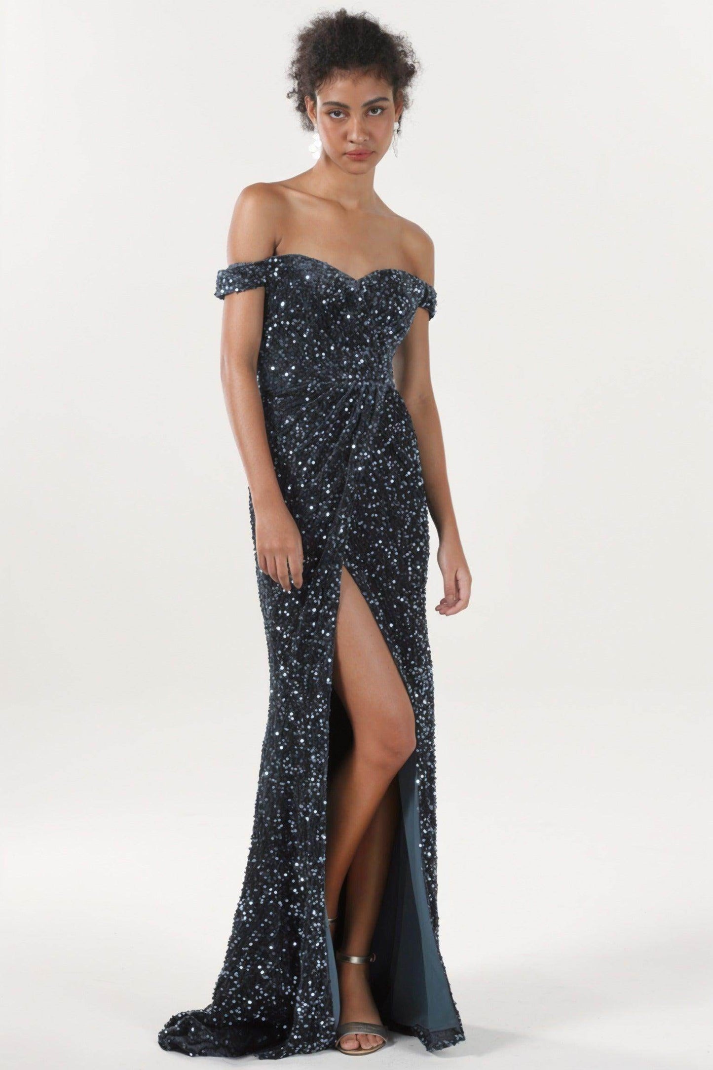 Sheath-Column Sweep-Brush Train Velvet Sequin Formal Dress CS0639 - COCOMELODY