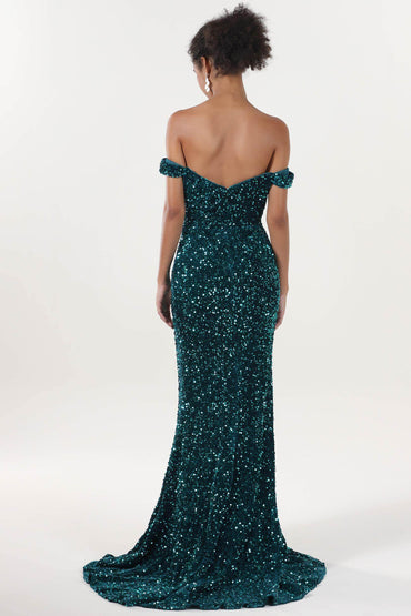 Sheath-Column Sweep-Brush Train Velvet Sequin Formal Dress CS0639 - COCOMELODY