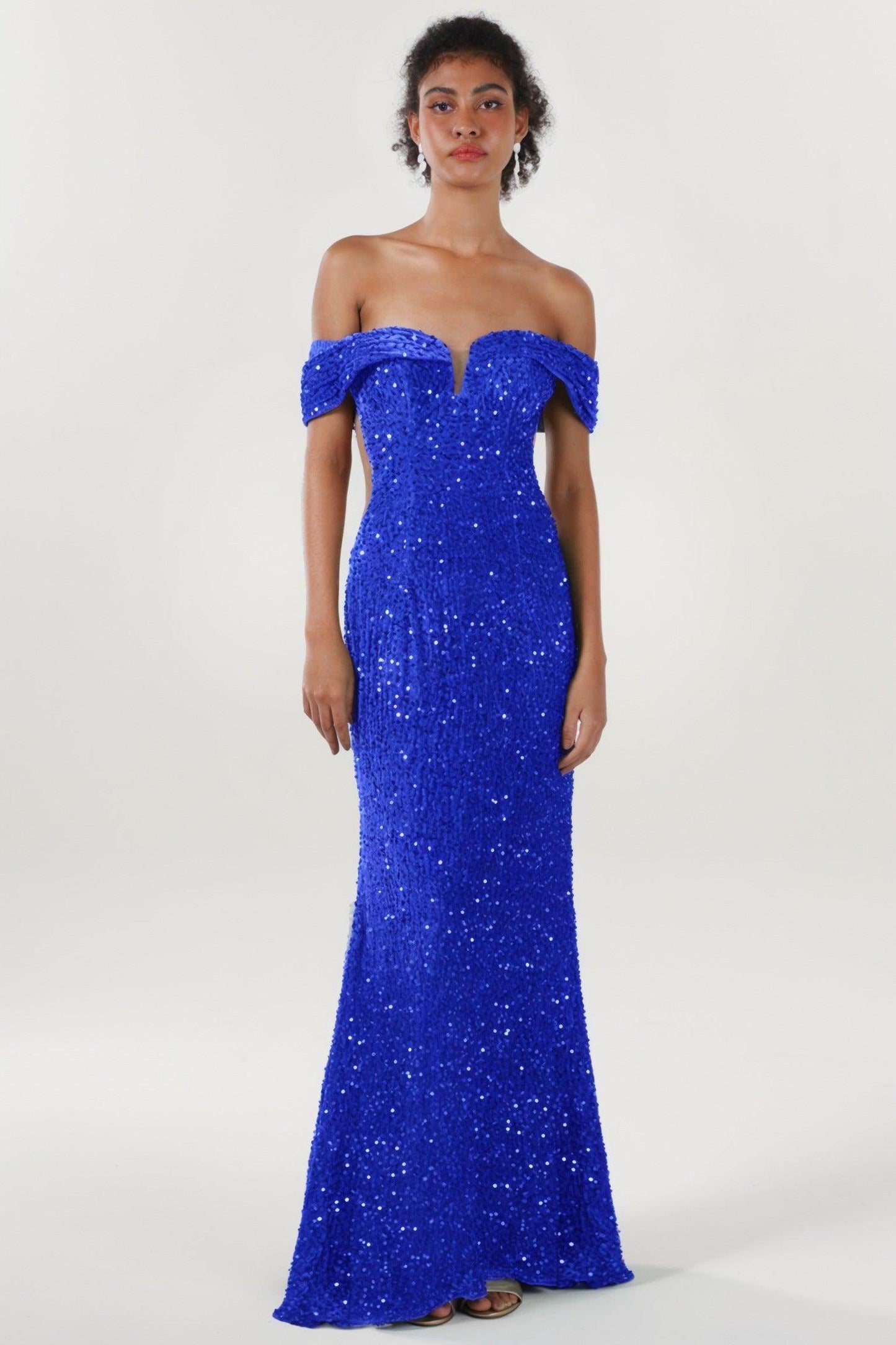 Trumpet-Mermaid Sweep-Brush Train Velvet Sequin Formal Dress CS0640 - COCOMELODY