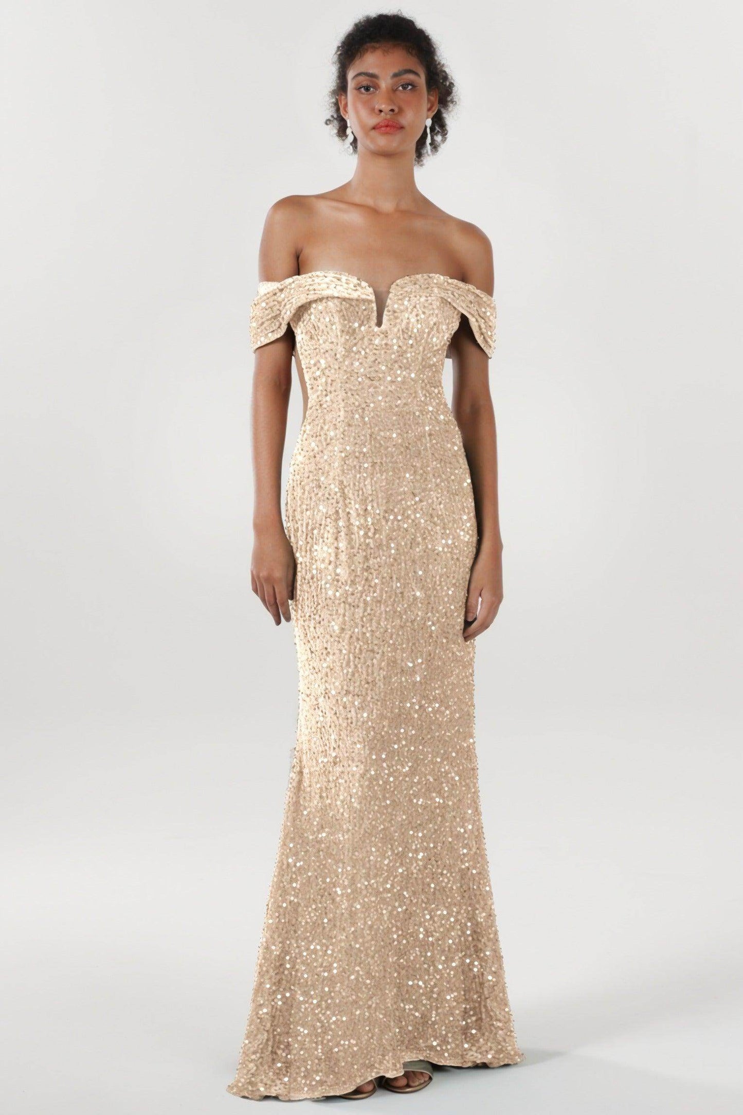 Trumpet-Mermaid Sweep-Brush Train Velvet Sequin Formal Dress CS0640 - COCOMELODY
