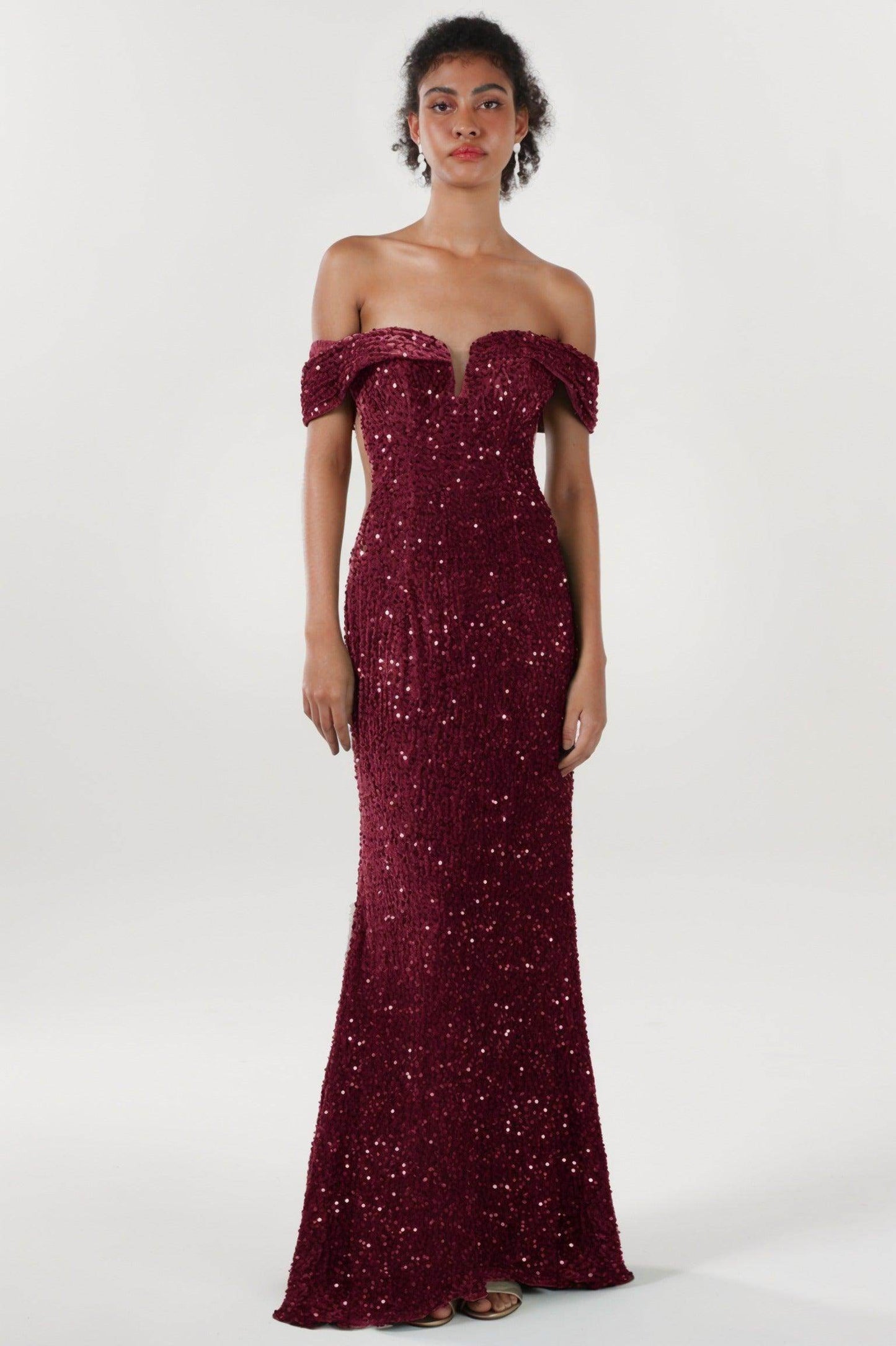 Trumpet-Mermaid Sweep-Brush Train Velvet Sequin Formal Dress CS0640 - COCOMELODY