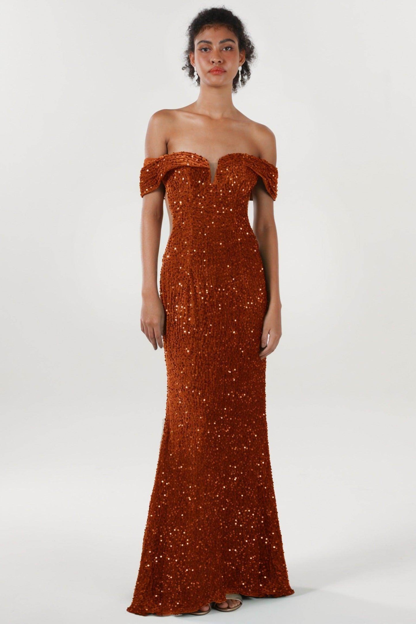 Trumpet-Mermaid Sweep-Brush Train Velvet Sequin Formal Dress CS0640 - COCOMELODY