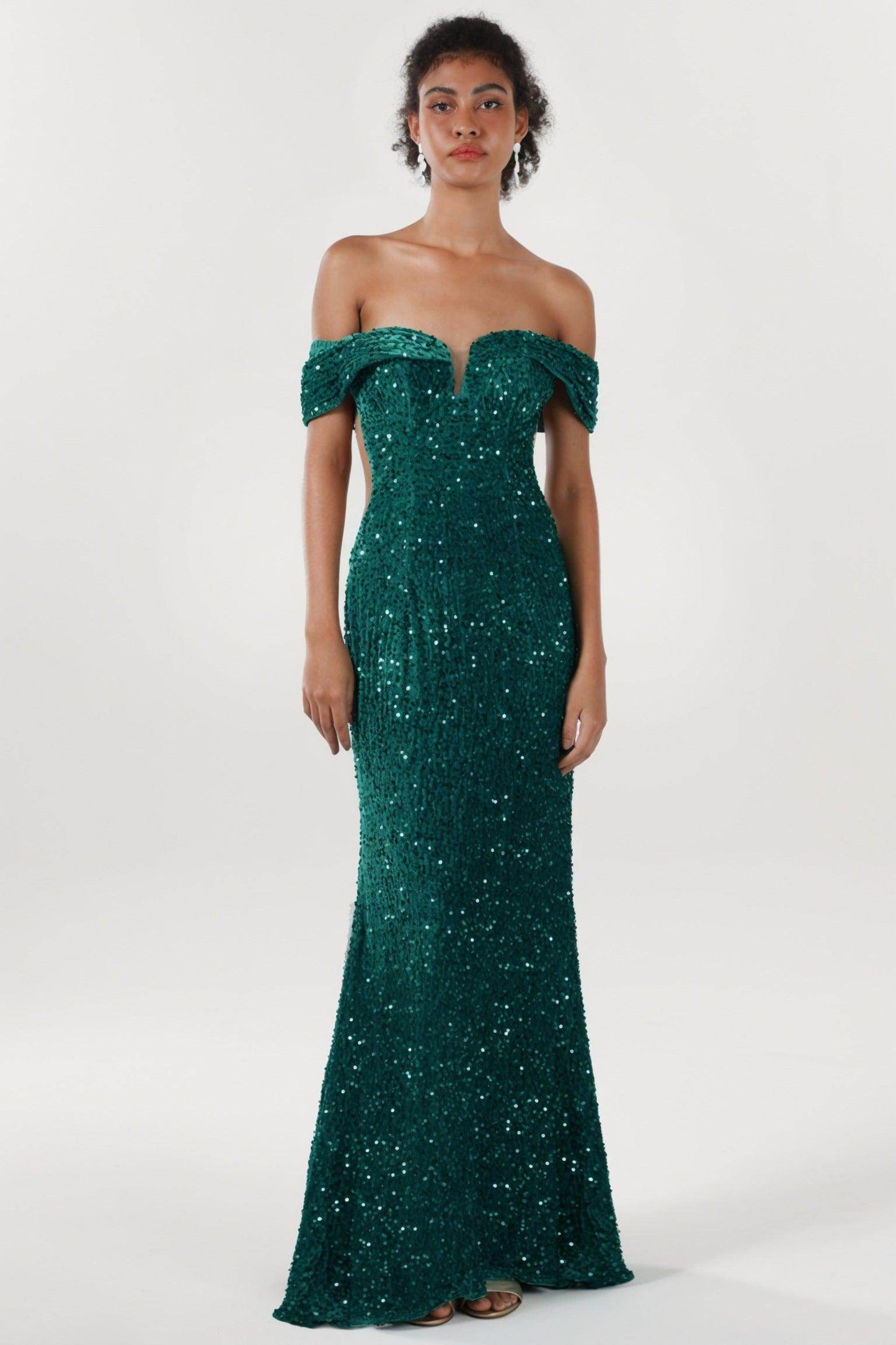 Trumpet-Mermaid Sweep-Brush Train Velvet Sequin Formal Dress CS0640 - COCOMELODY