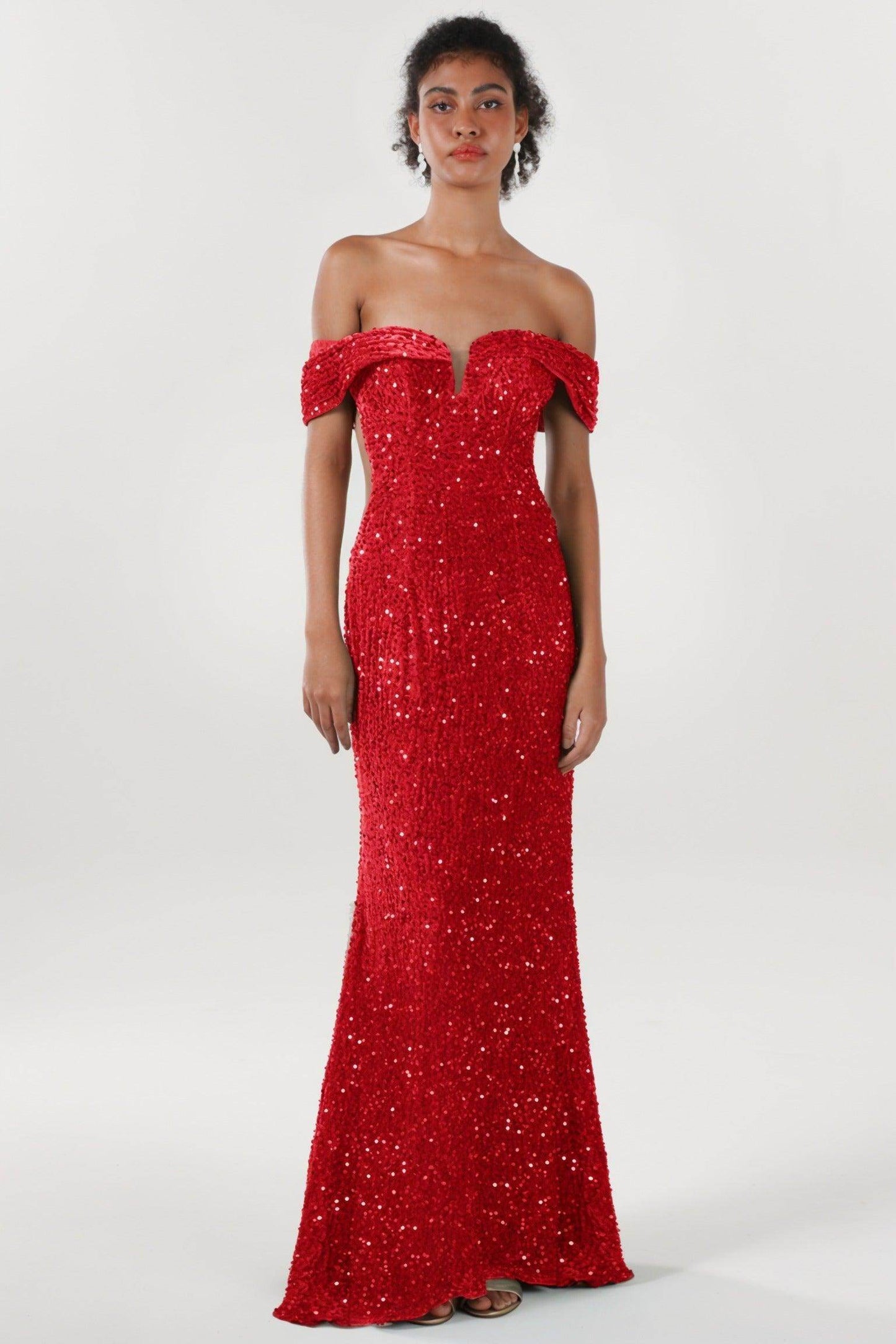 Trumpet-Mermaid Sweep-Brush Train Velvet Sequin Formal Dress CS0640 - COCOMELODY