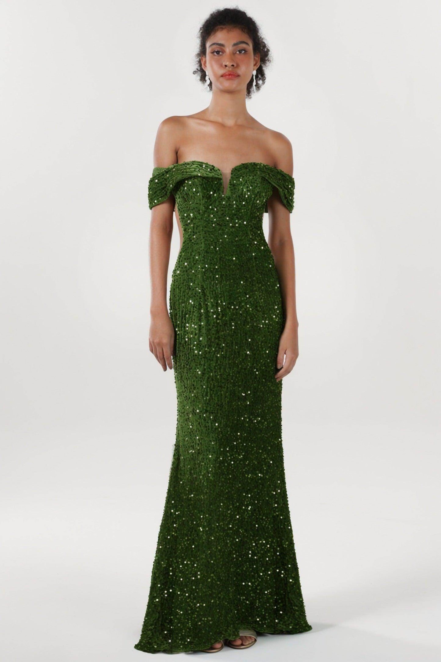 Trumpet-Mermaid Sweep-Brush Train Velvet Sequin Formal Dress CS0640 - COCOMELODY