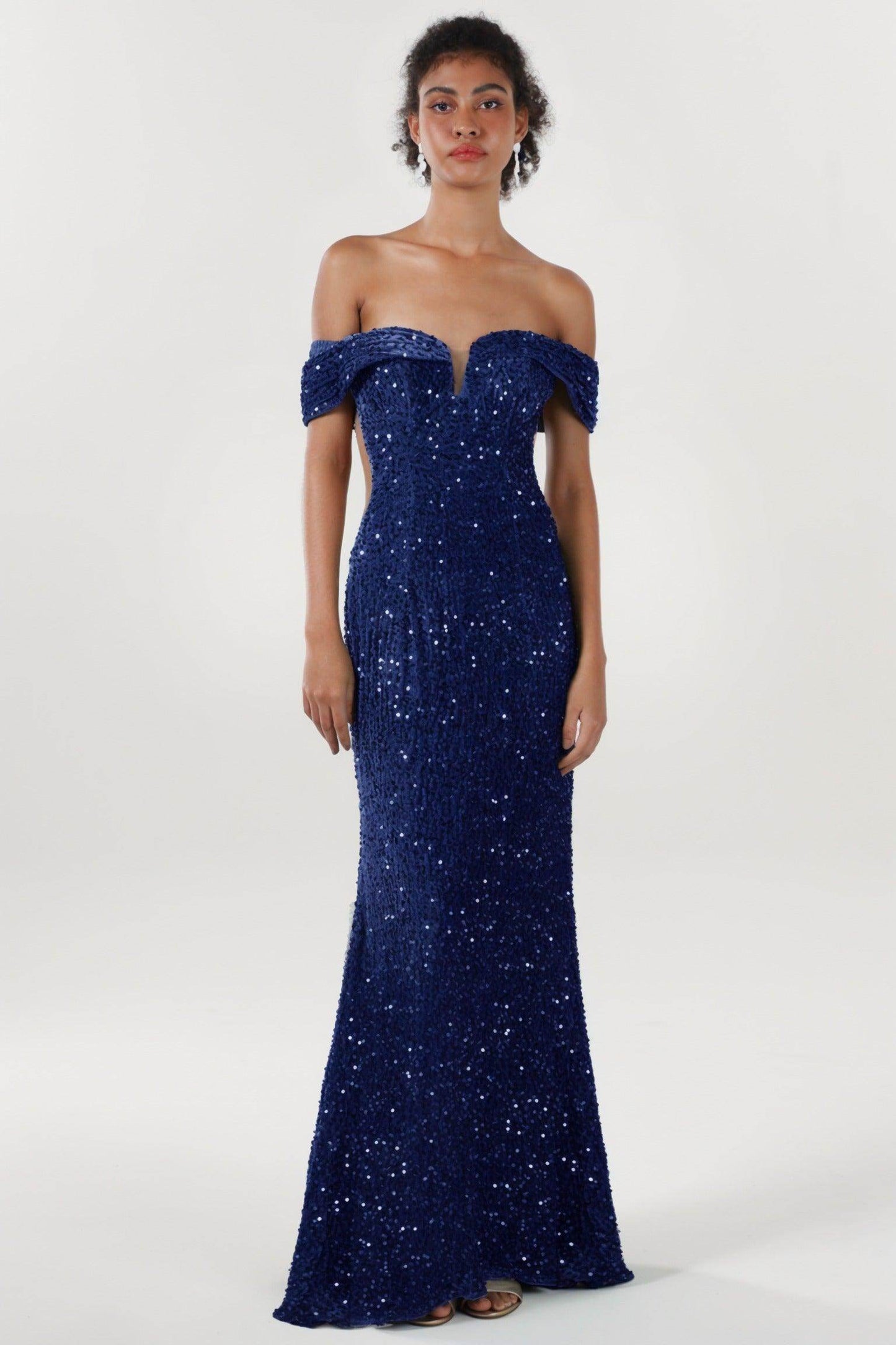 Trumpet-Mermaid Sweep-Brush Train Velvet Sequin Formal Dress CS0640 - COCOMELODY