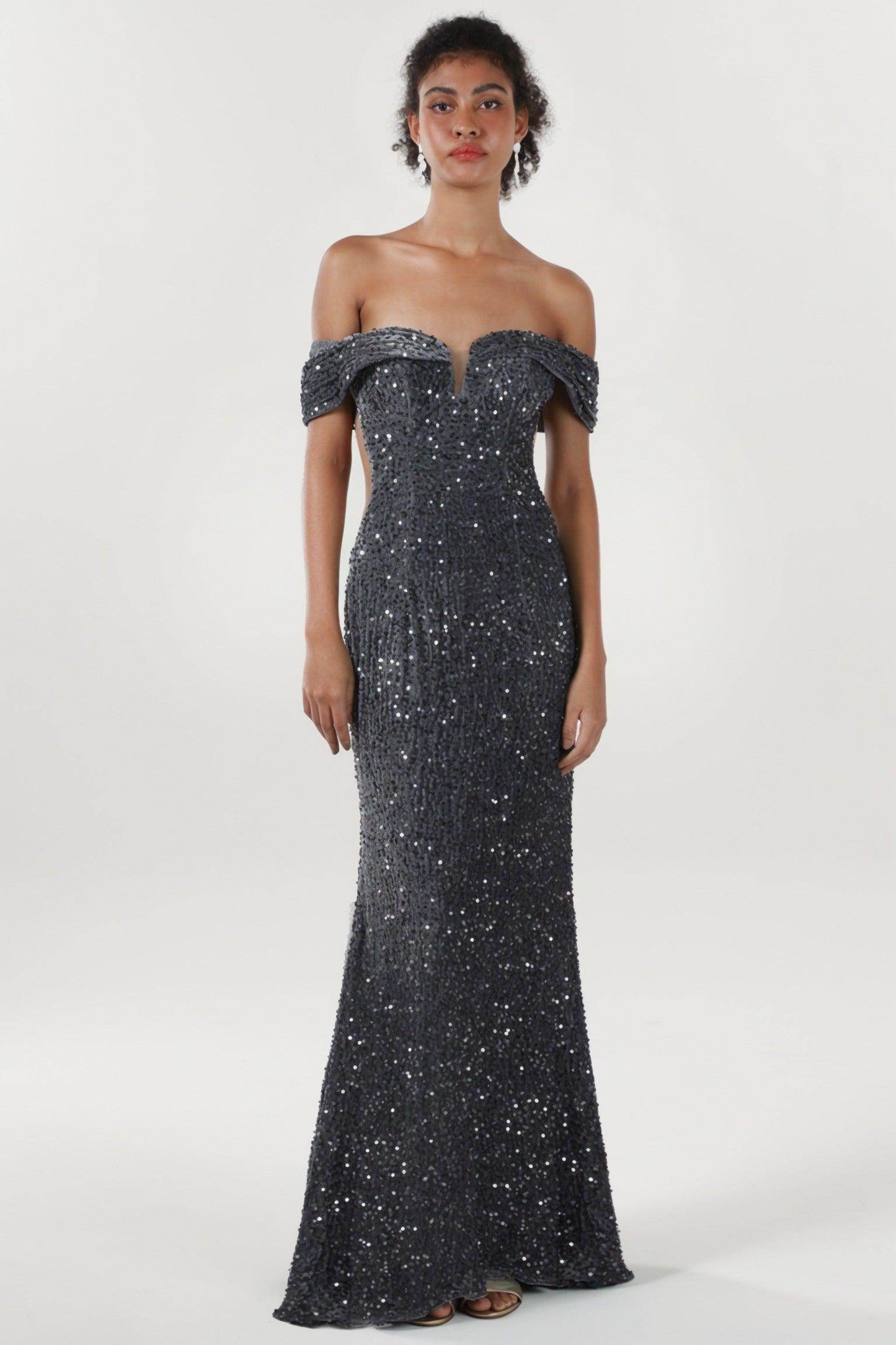 Trumpet-Mermaid Sweep-Brush Train Velvet Sequin Formal Dress CS0640 - COCOMELODY