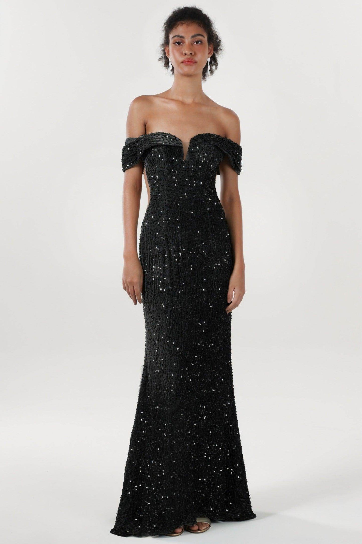 Trumpet-Mermaid Sweep-Brush Train Velvet Sequin Formal Dress CS0640 - COCOMELODY