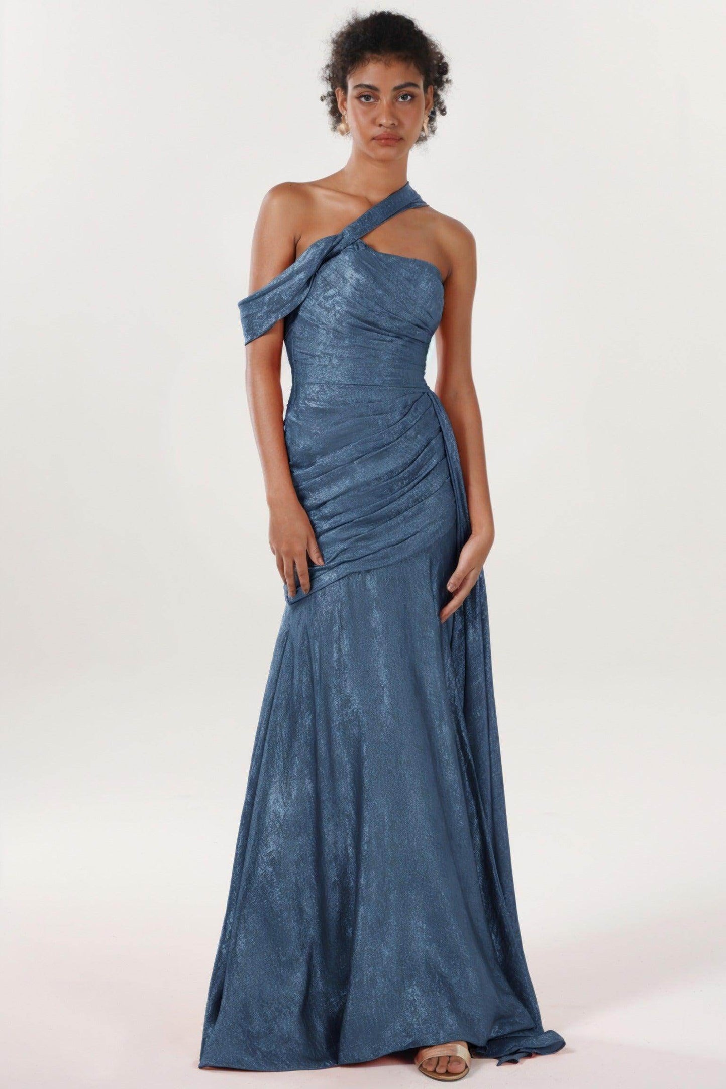 Sheath-Column Sweep-Brush Train Metallic Formal Dress CS0641 - COCOMELODY