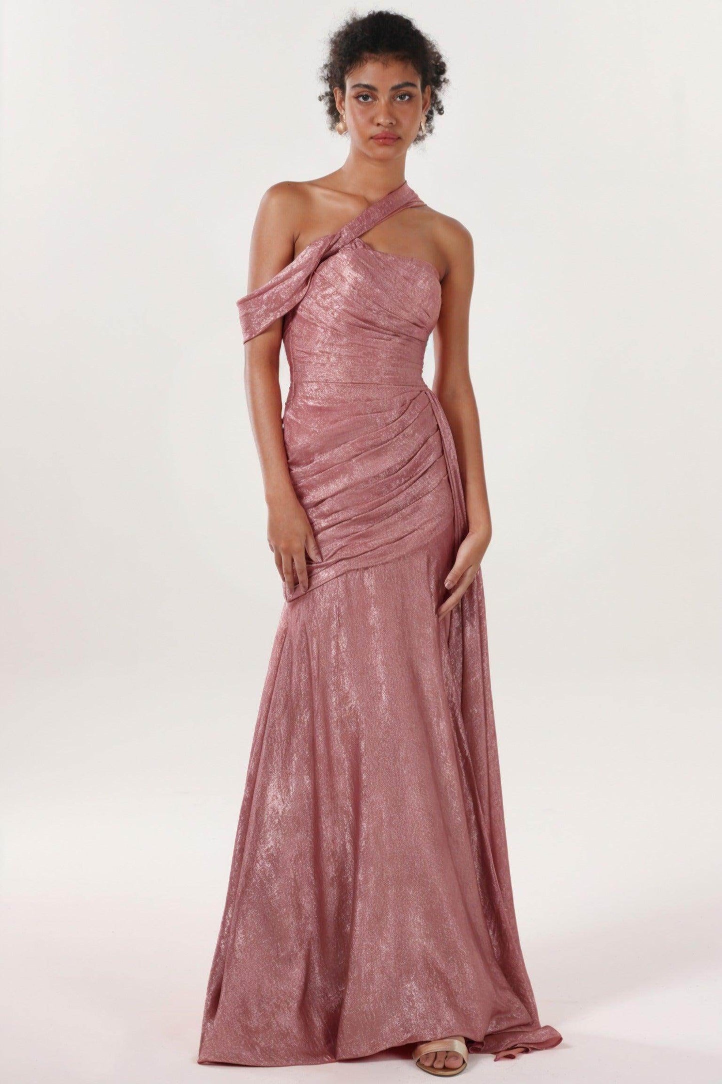 Sheath-Column Sweep-Brush Train Metallic Formal Dress CS0641 - COCOMELODY