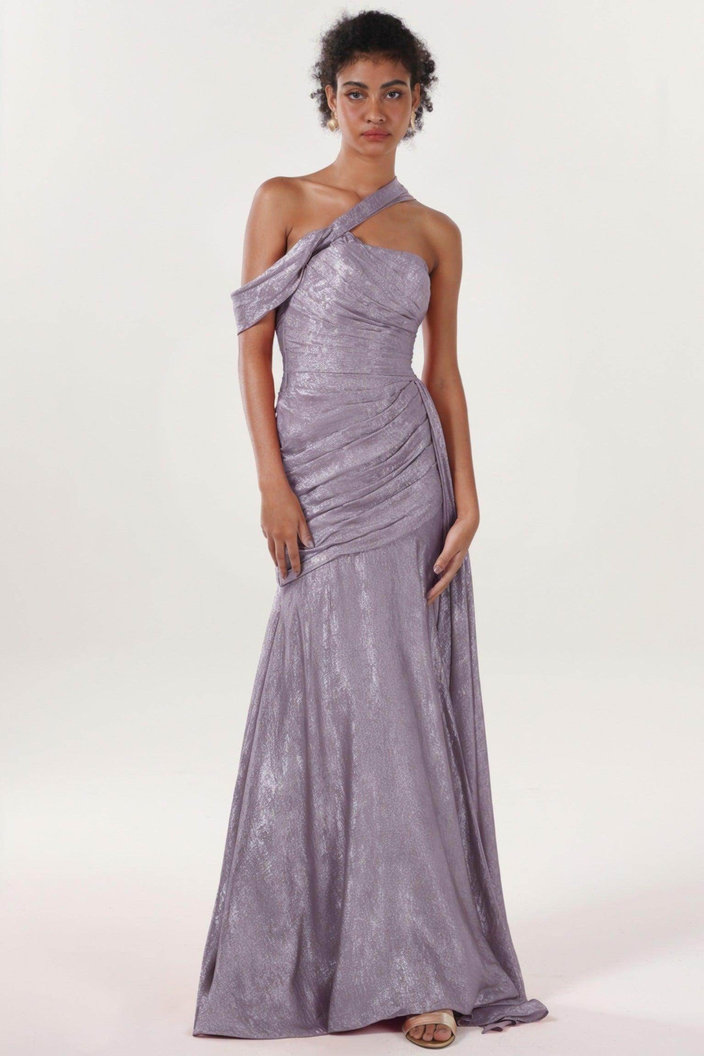 Sheath-Column Sweep-Brush Train Metallic Formal Dress CS0641 - COCOMELODY