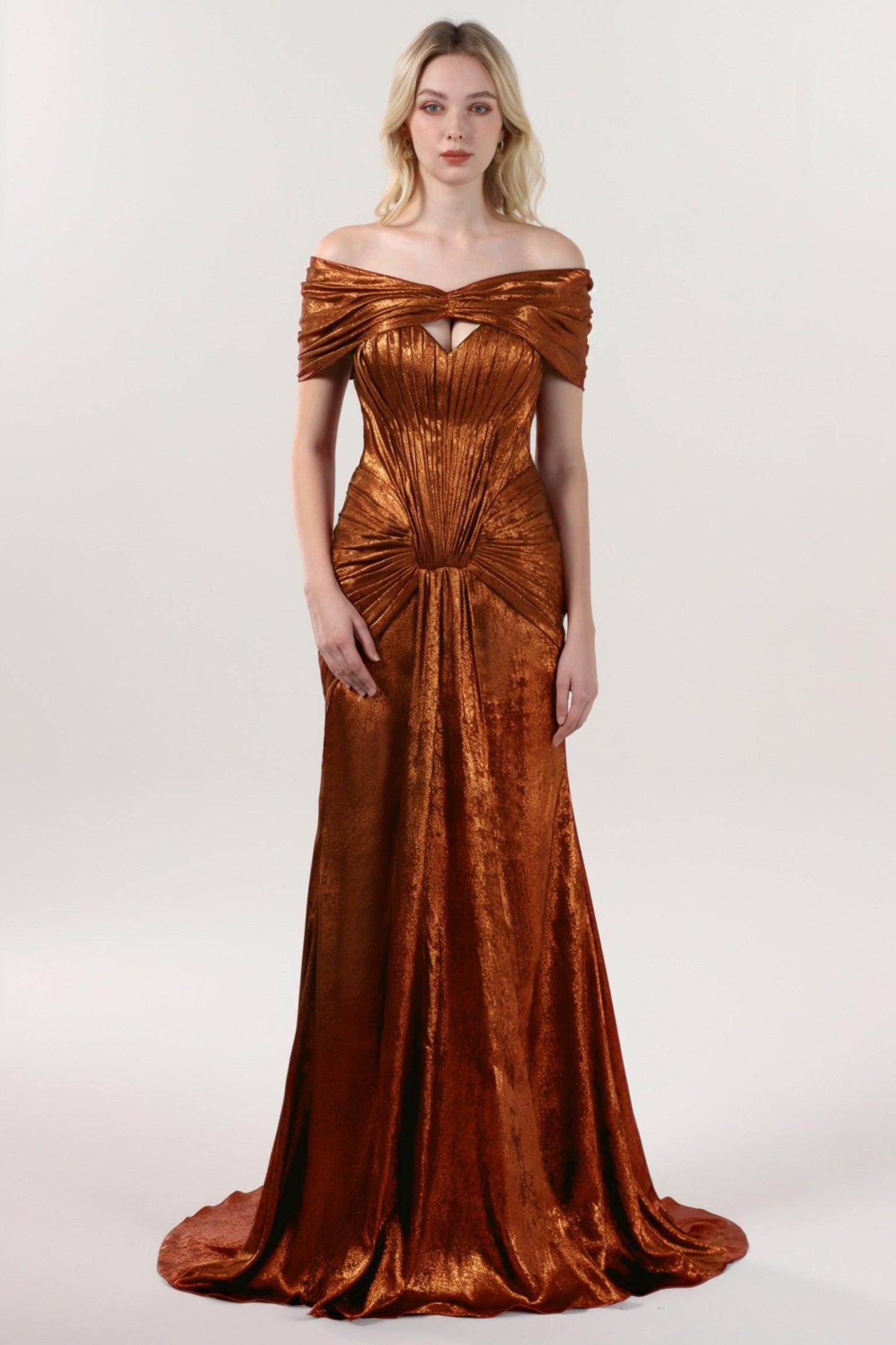 Trumpet-Mermaid Sweep-Brush Train Metallic Formal Dress CS0646 - COCOMELODY