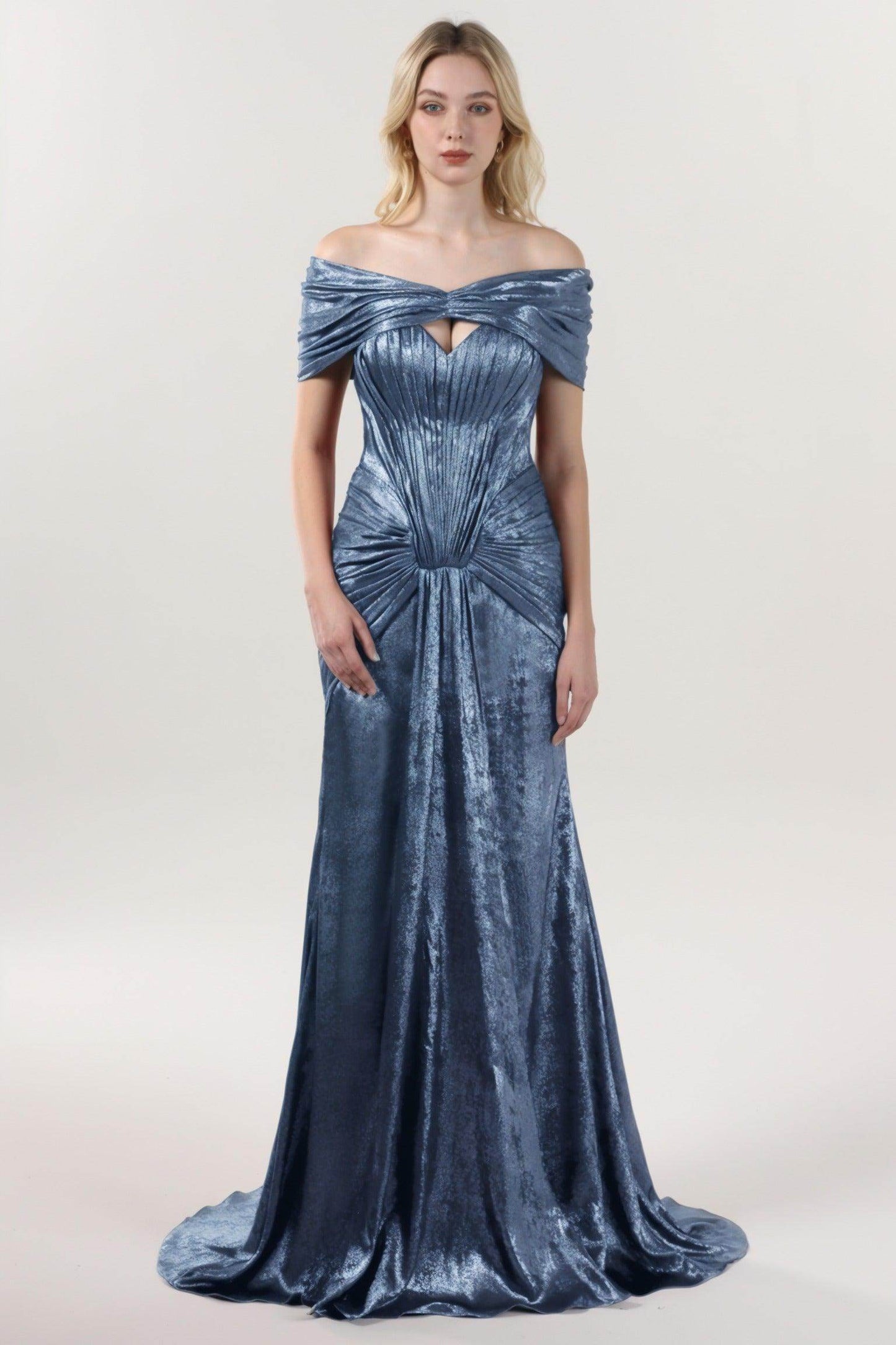 Trumpet-Mermaid Sweep-Brush Train Metallic Formal Dress CS0646 - COCOMELODY