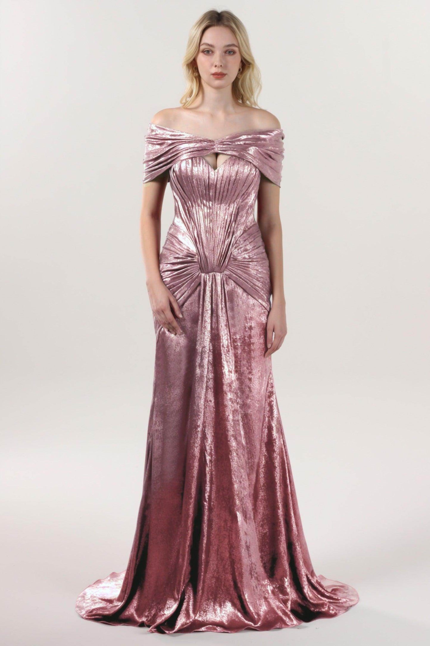 Trumpet-Mermaid Sweep-Brush Train Metallic Formal Dress CS0646 - COCOMELODY