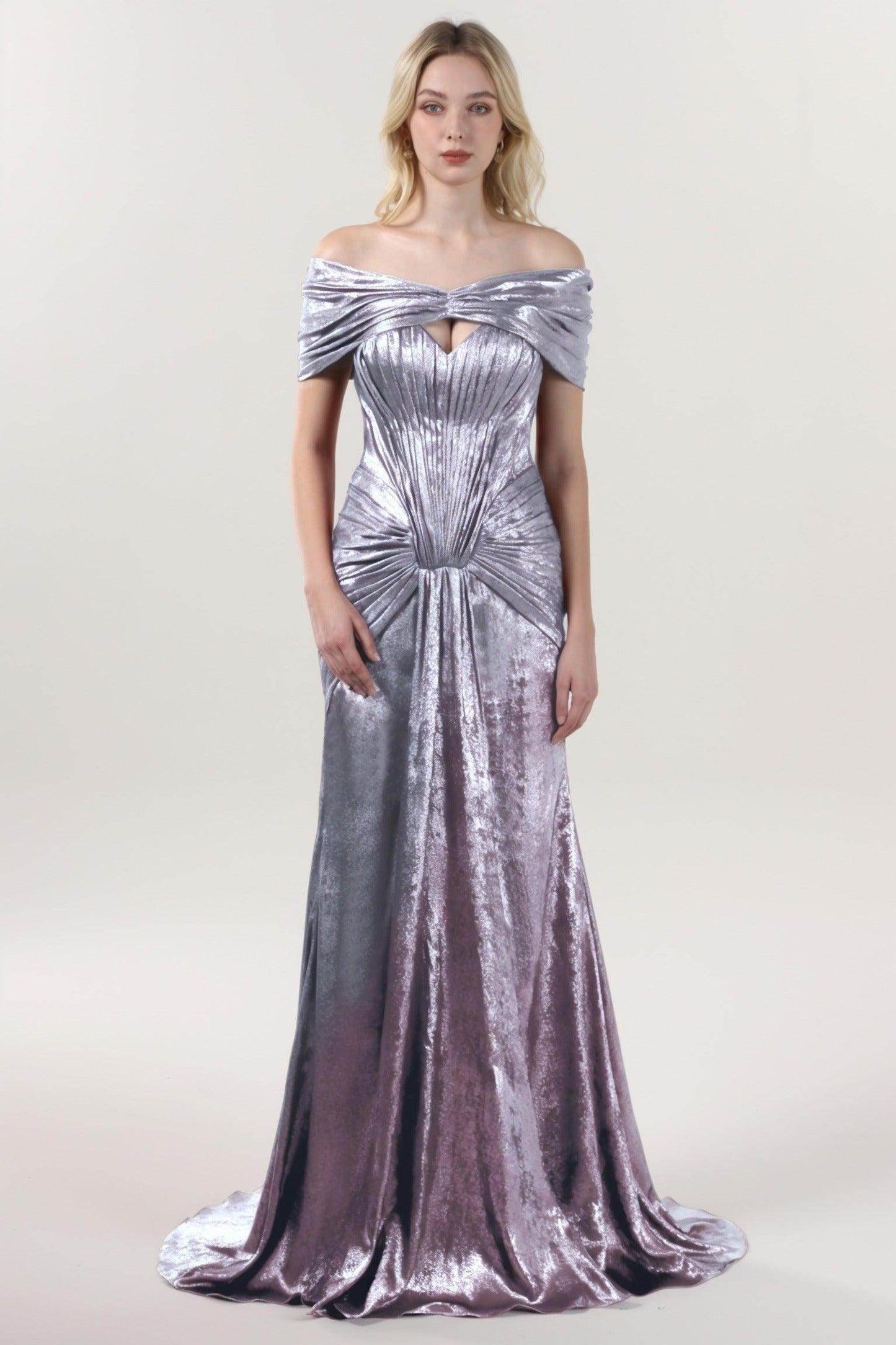 Trumpet-Mermaid Sweep-Brush Train Metallic Formal Dress CS0646 - COCOMELODY