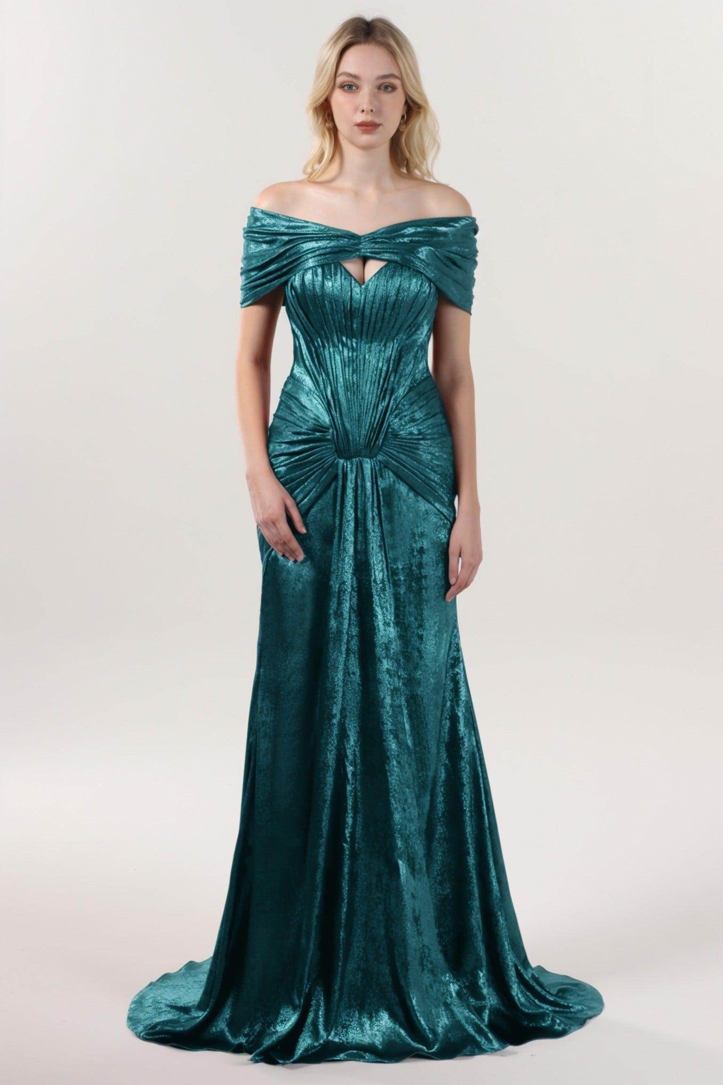 Trumpet-Mermaid Sweep-Brush Train Metallic Formal Dress CS0646 - COCOMELODY