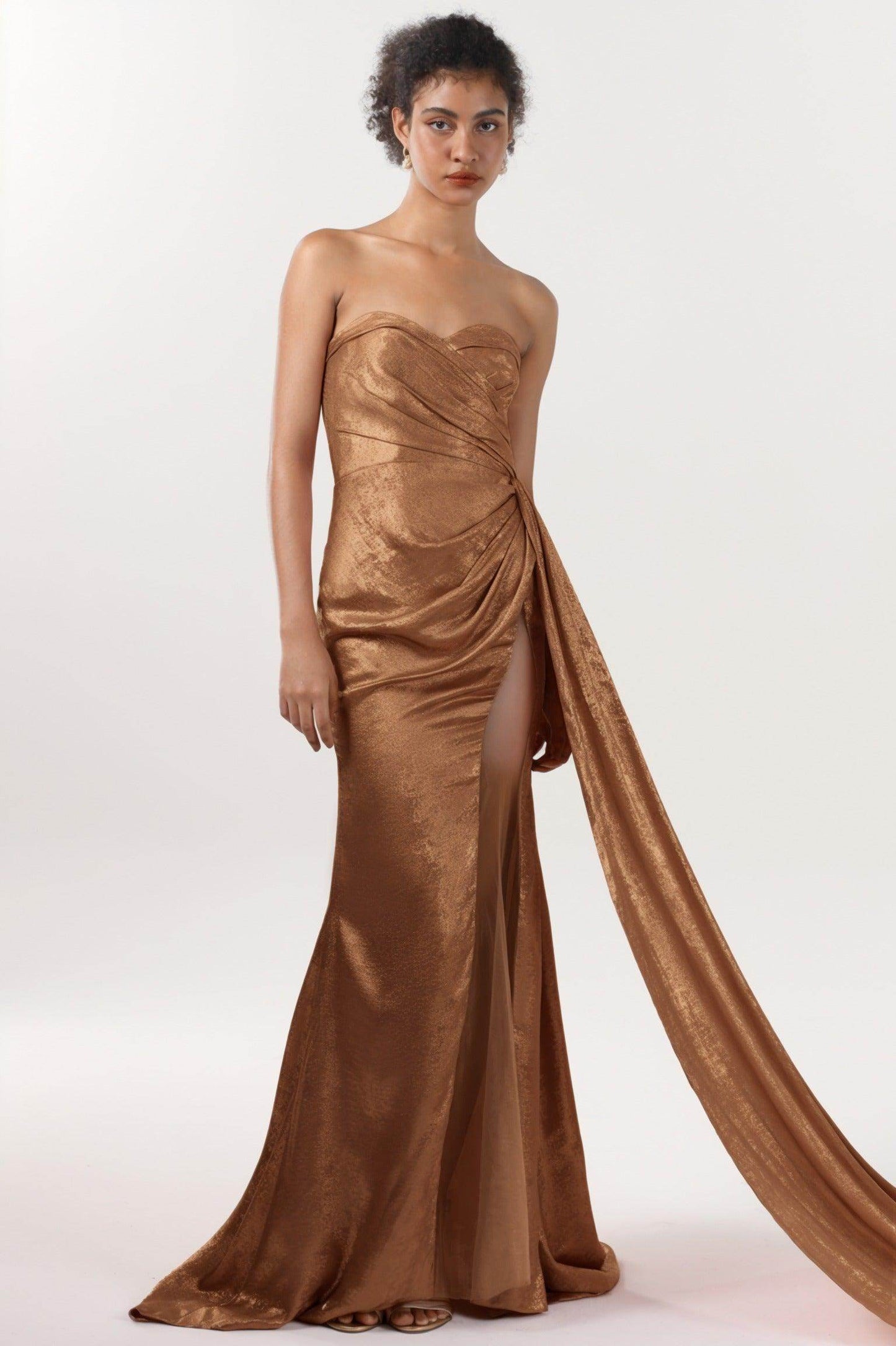 Trumpet-Mermaid Sweep-Brush Train Metallic Formal Dress CS0651 - COCOMELODY