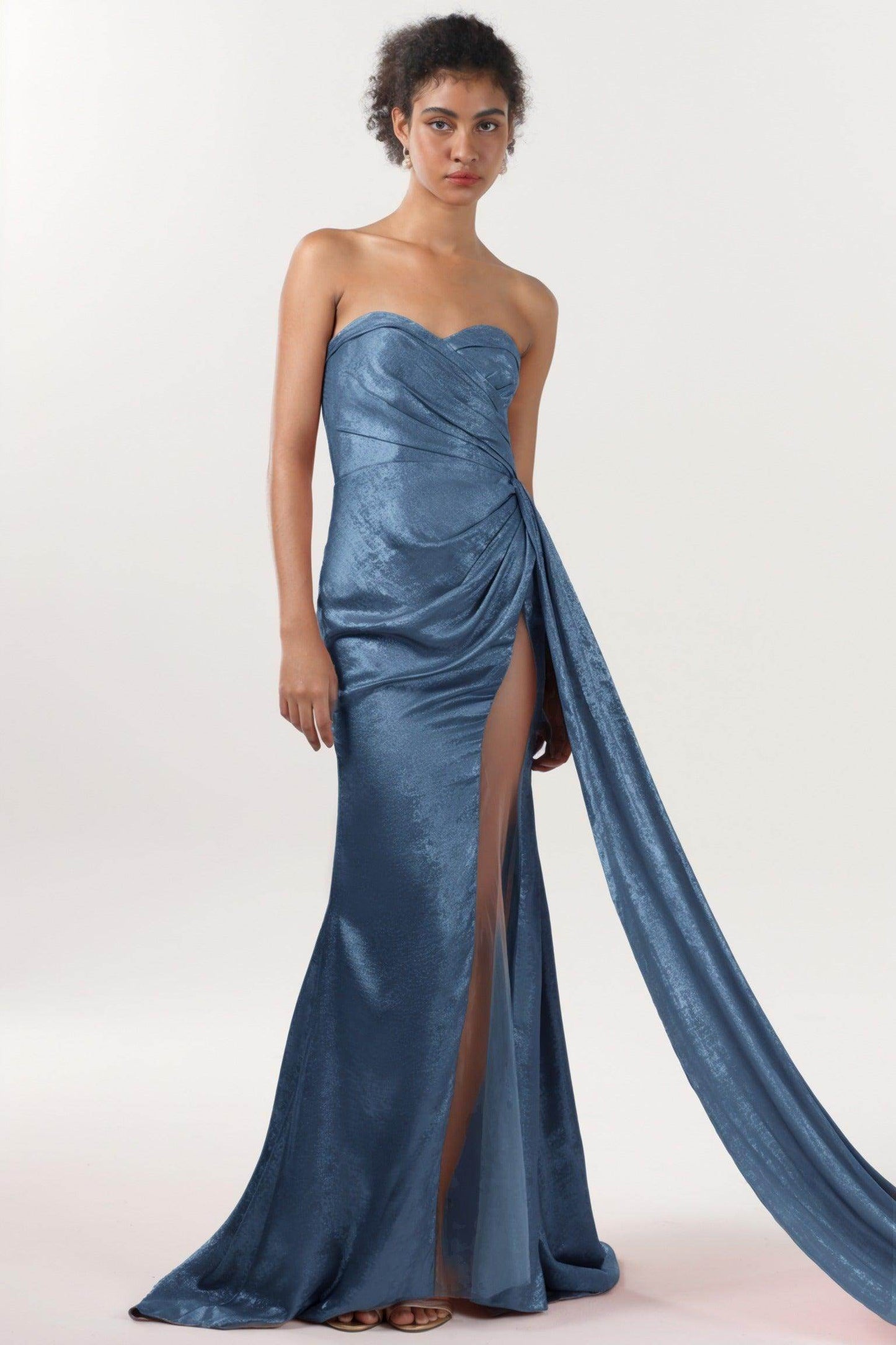 Trumpet-Mermaid Sweep-Brush Train Metallic Formal Dress CS0651 - COCOMELODY
