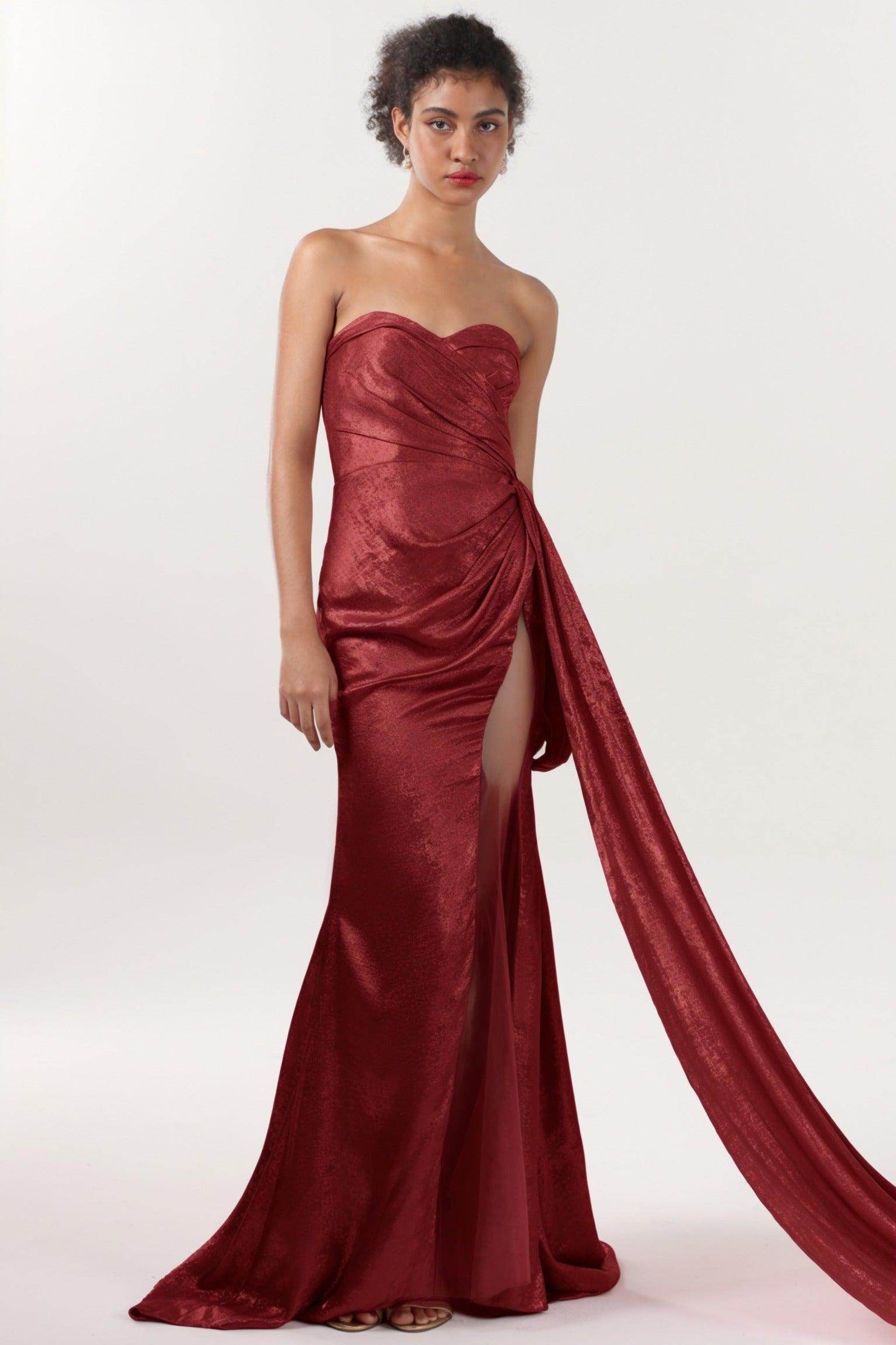 Trumpet-Mermaid Sweep-Brush Train Metallic Formal Dress CS0651 - COCOMELODY
