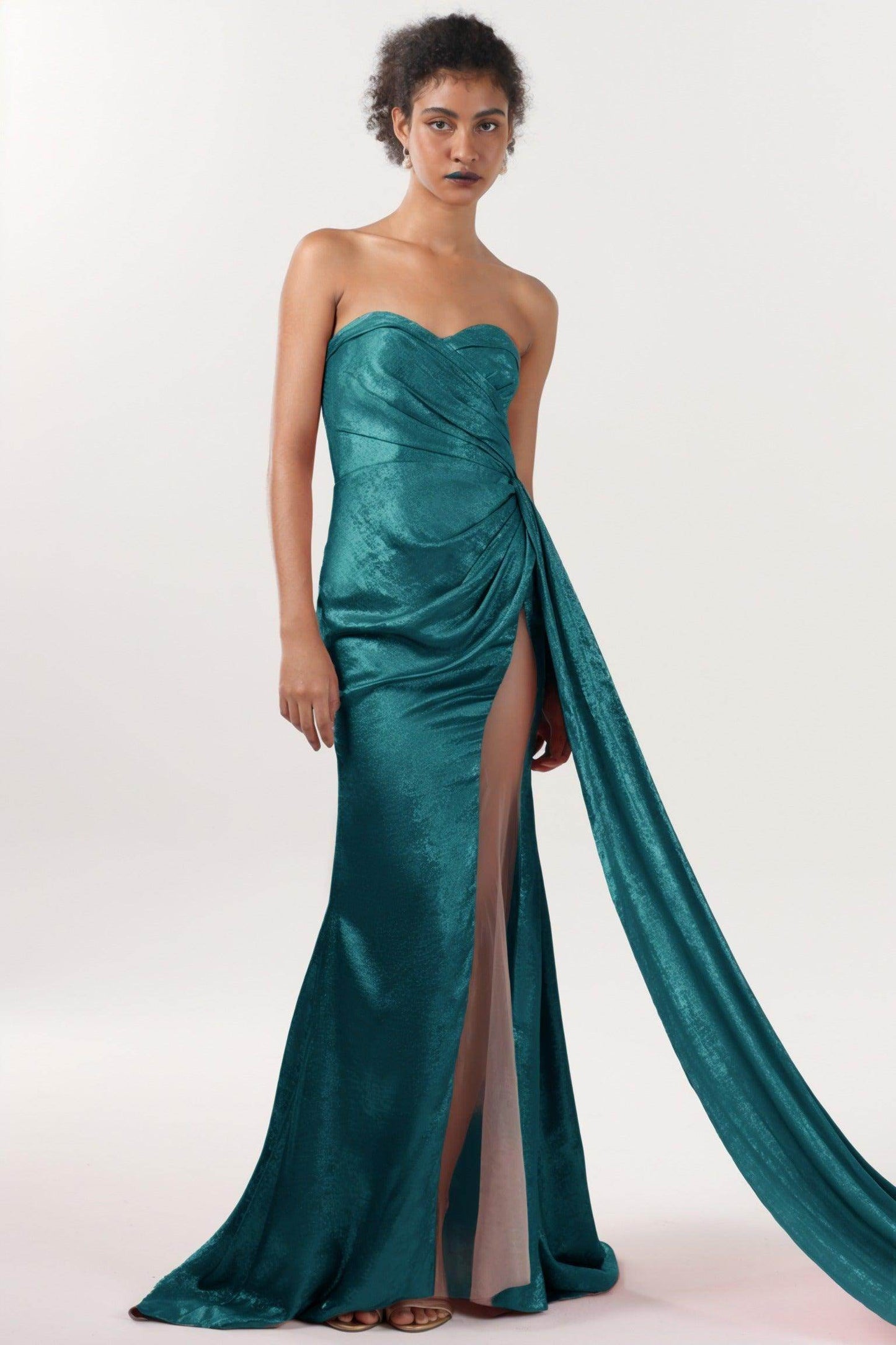 Trumpet-Mermaid Sweep-Brush Train Metallic Formal Dress CS0651 - COCOMELODY