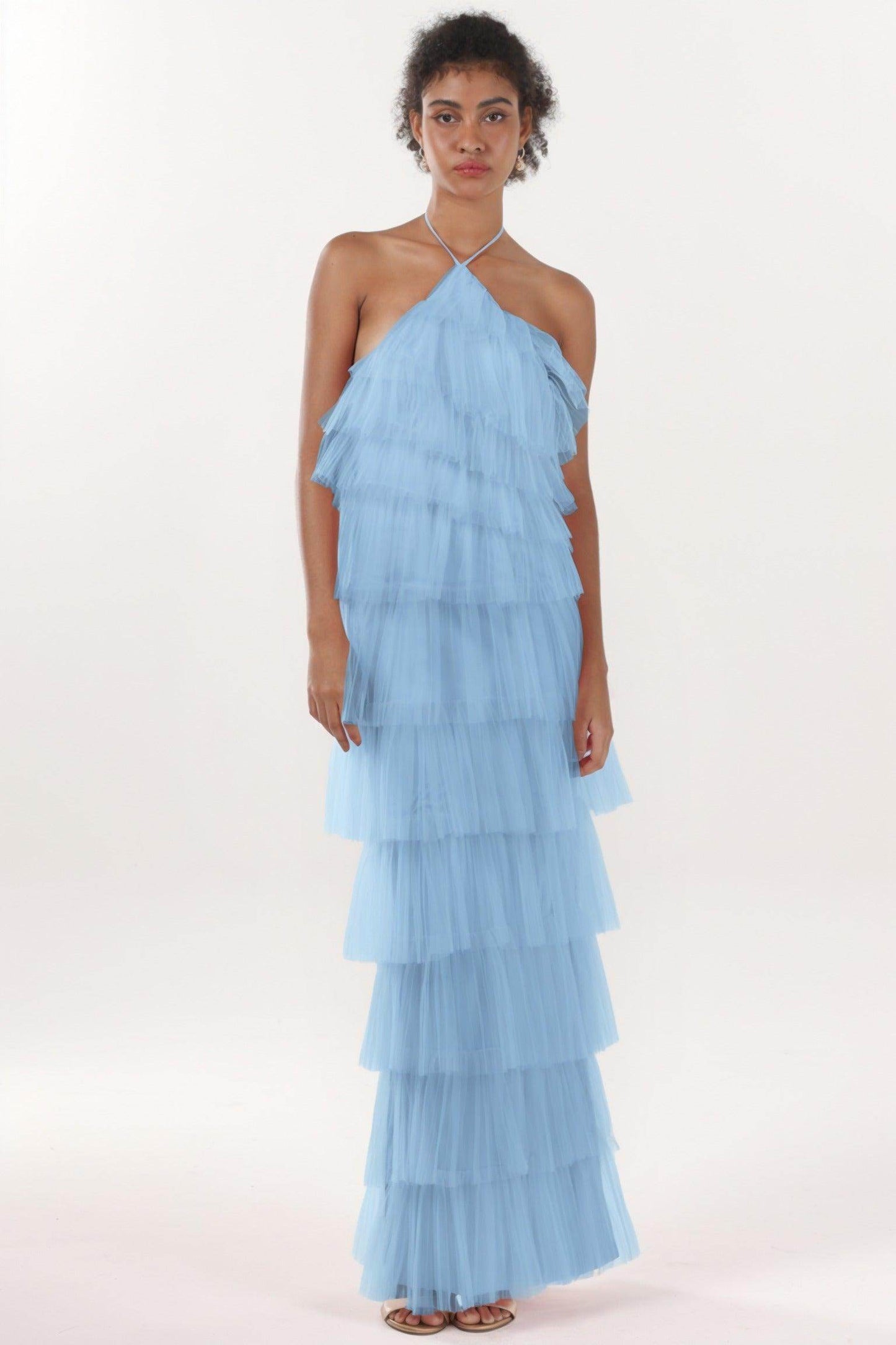 Sheath-Column Maxi Tulle Formal Dress CS0659 - COCOMELODY