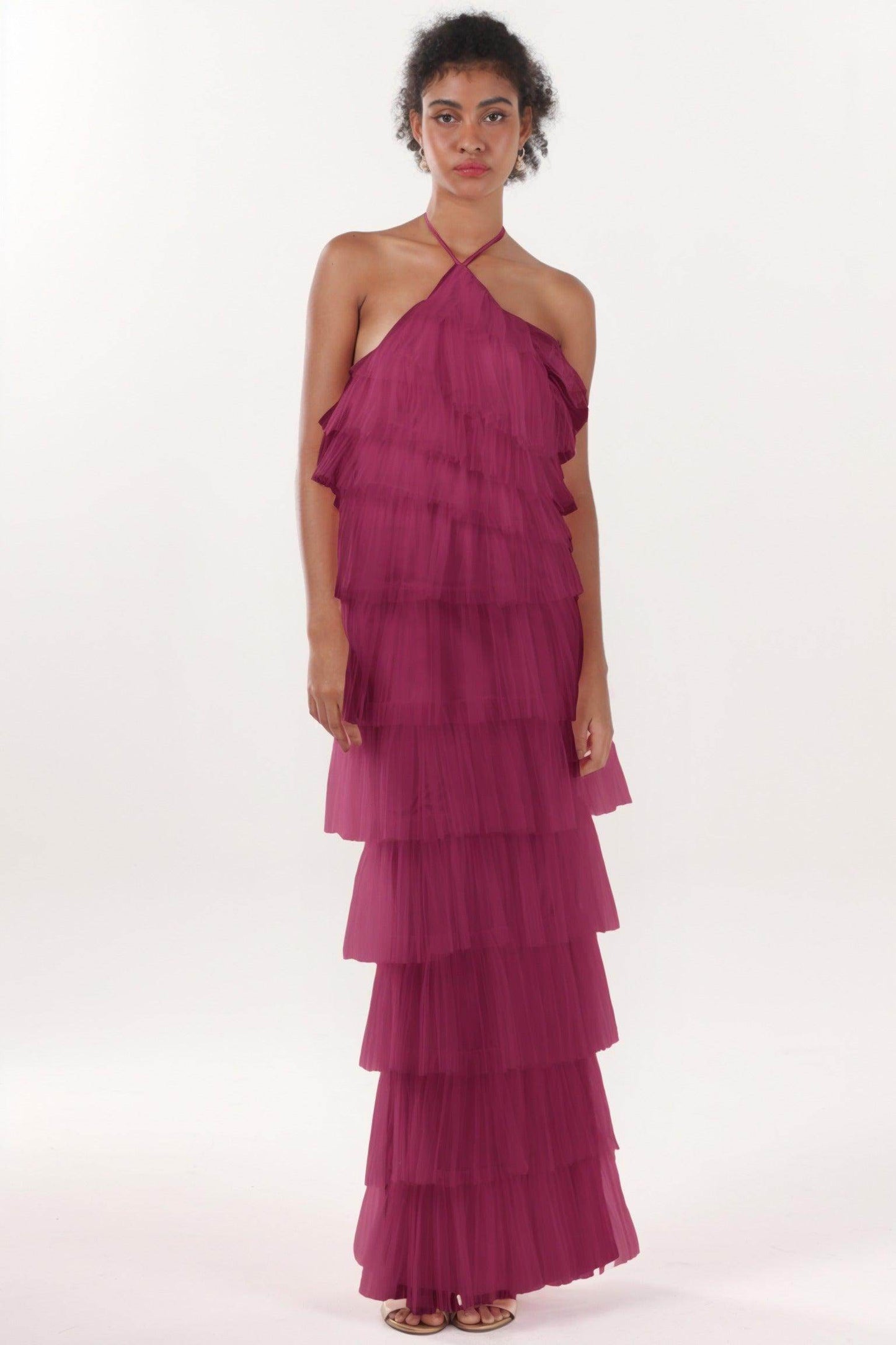 Sheath-Column Maxi Tulle Formal Dress CS0659 - COCOMELODY