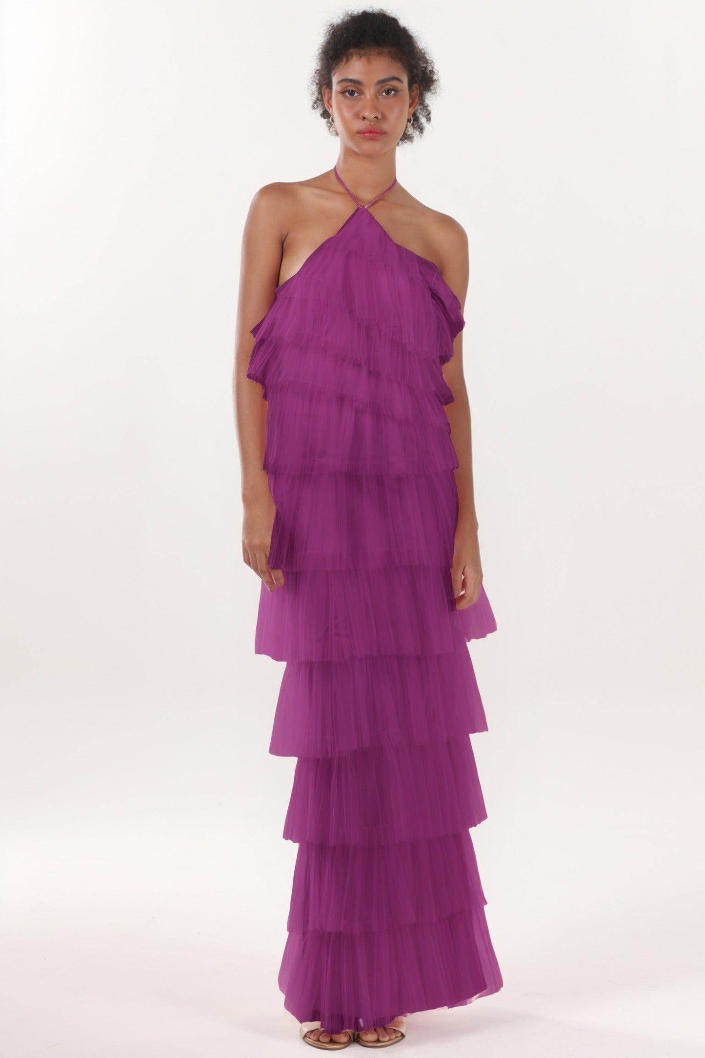 Sheath-Column Maxi Tulle Formal Dress CS0659 - COCOMELODY