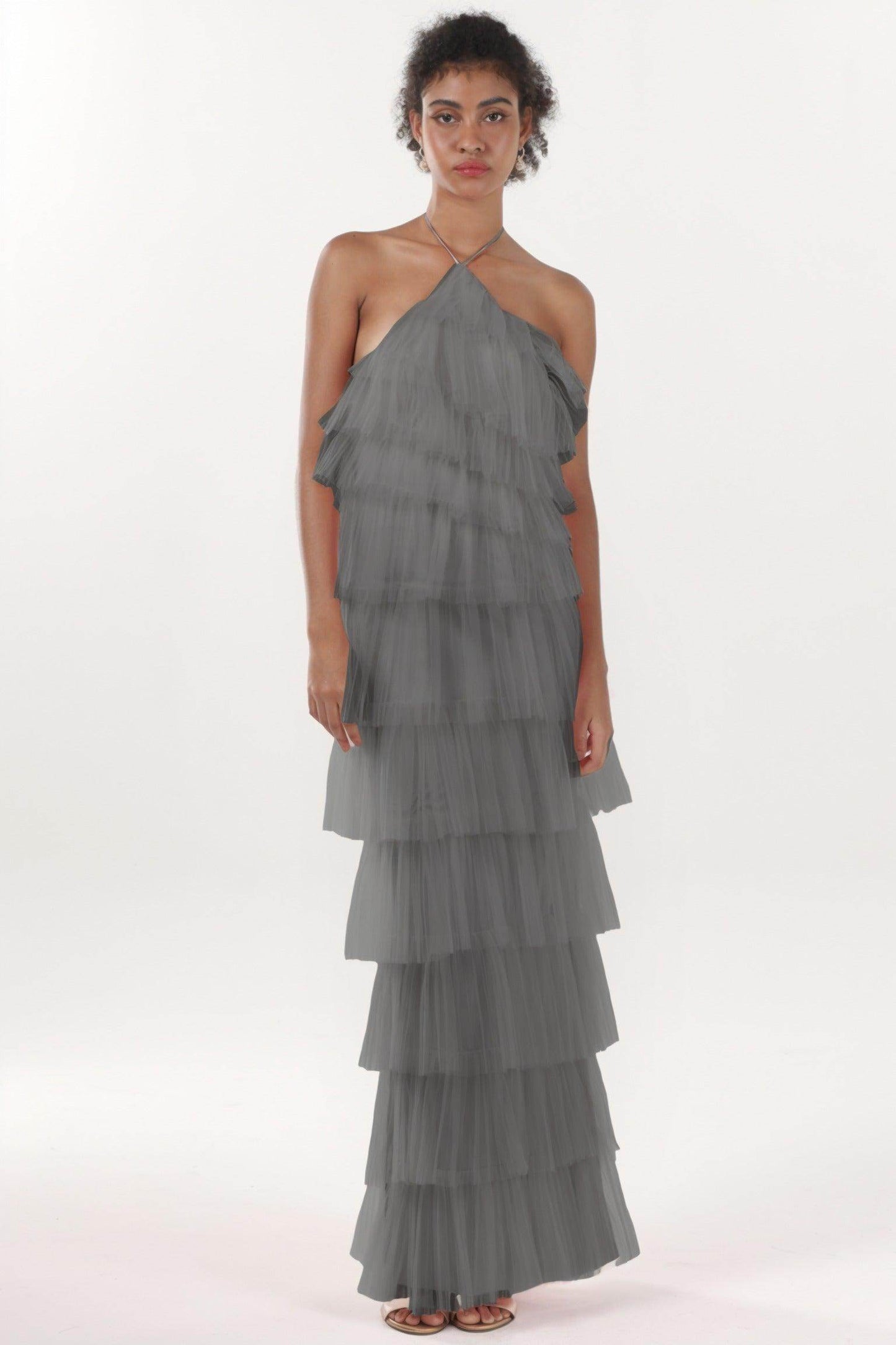 Sheath-Column Maxi Tulle Formal Dress CS0659 - COCOMELODY