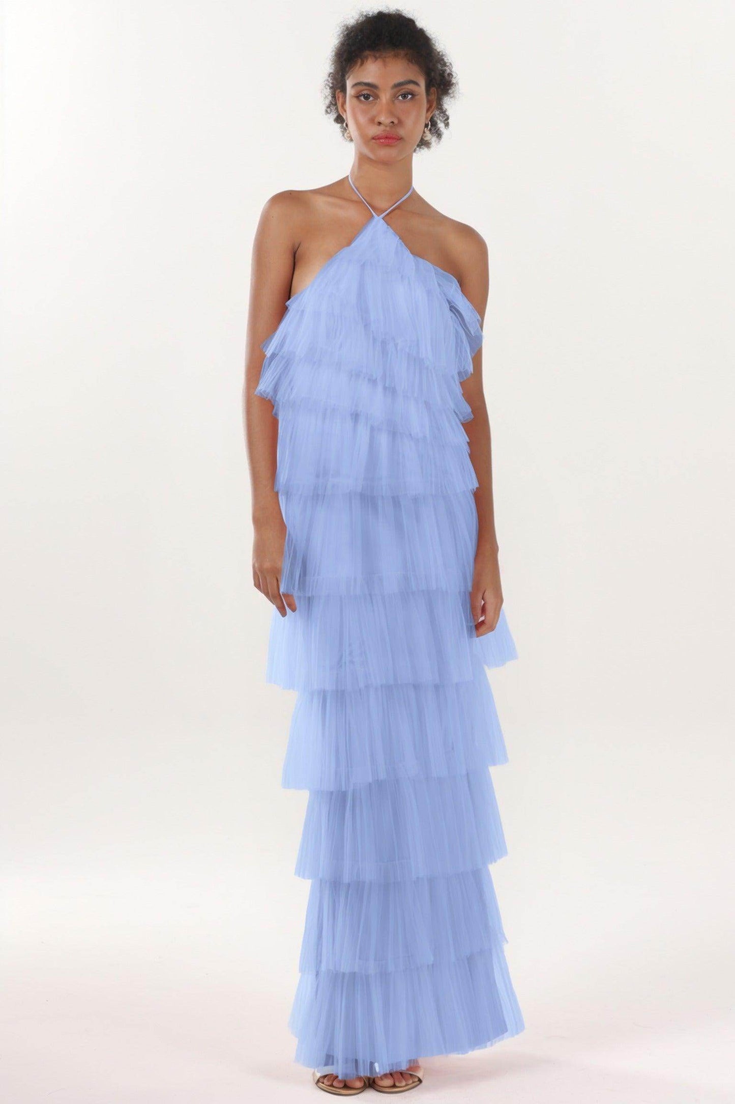Sheath-Column Maxi Tulle Formal Dress CS0659 - COCOMELODY