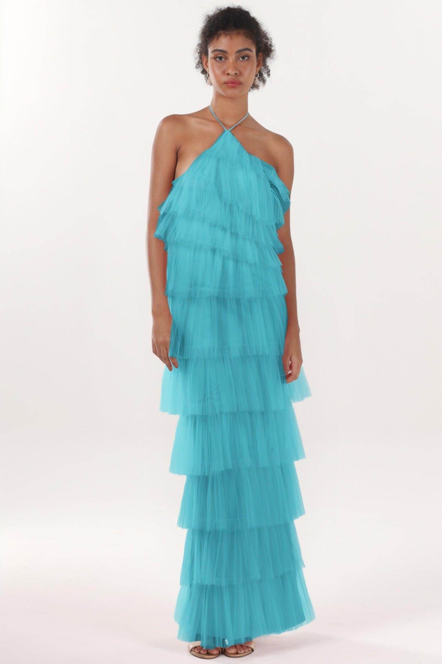 Sheath-Column Maxi Tulle Formal Dress CS0659 - COCOMELODY
