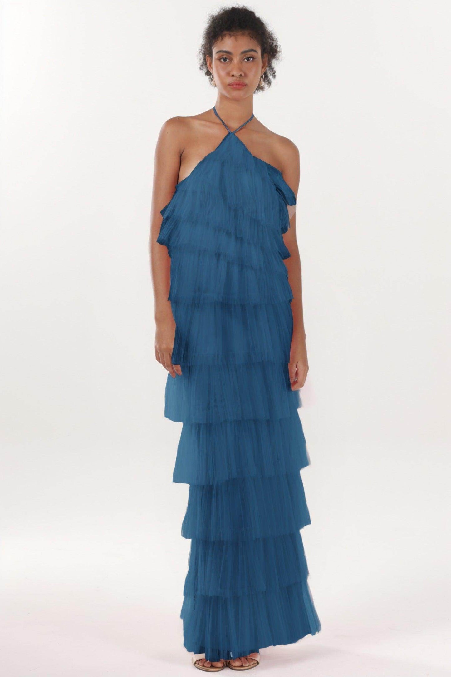 Sheath-Column Maxi Tulle Formal Dress CS0659 - COCOMELODY